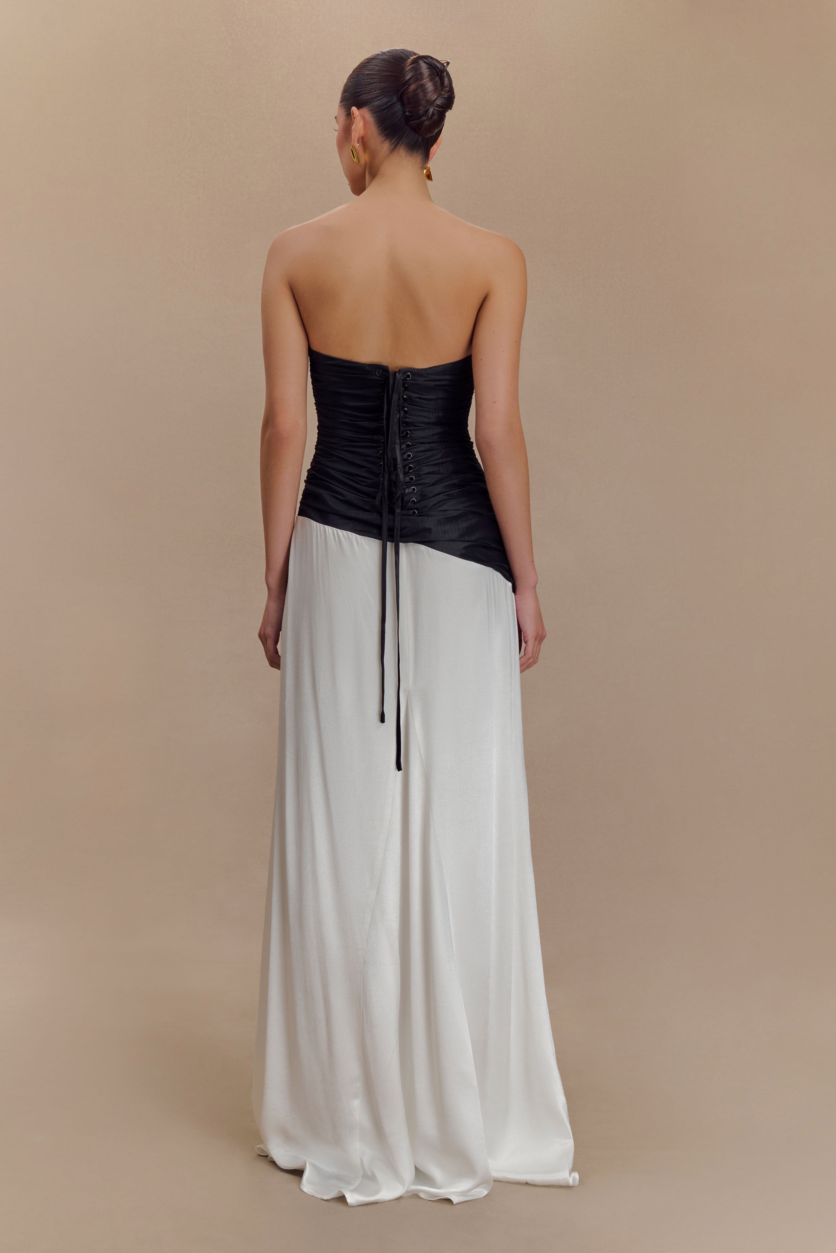 Serena Strapless Taffeta Maxi Dress - White/Black、mySite、solidvoid