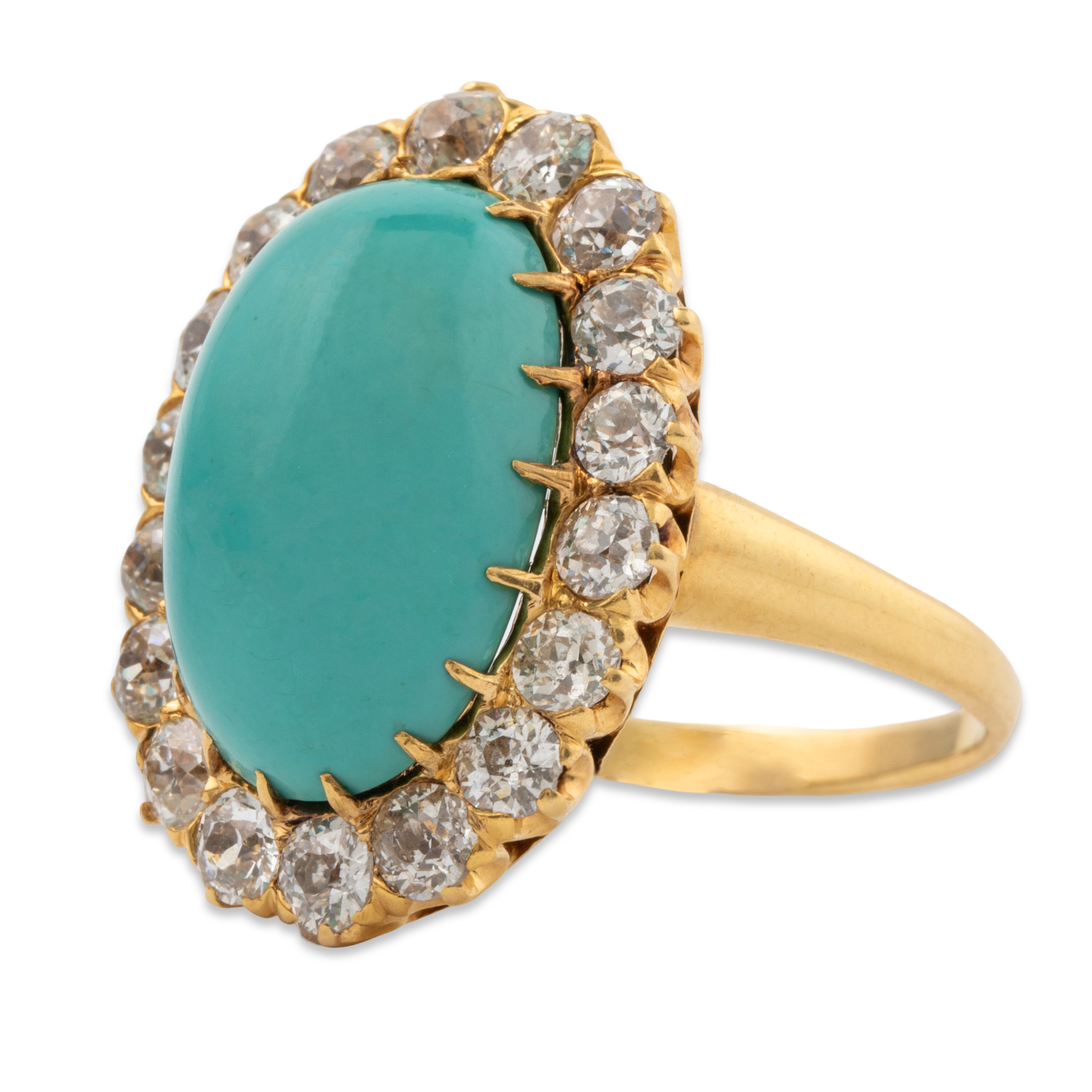 Antique 18k Gold 11.76ct Turquoise 2.29cttw Old Mine Diamond Halo Ring 9.5、mySite、hinf8tx79