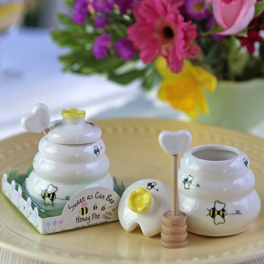 Sweet as Can Bee Ceramic Honey Pot with Wooden Dipper、mySite、topwebapps