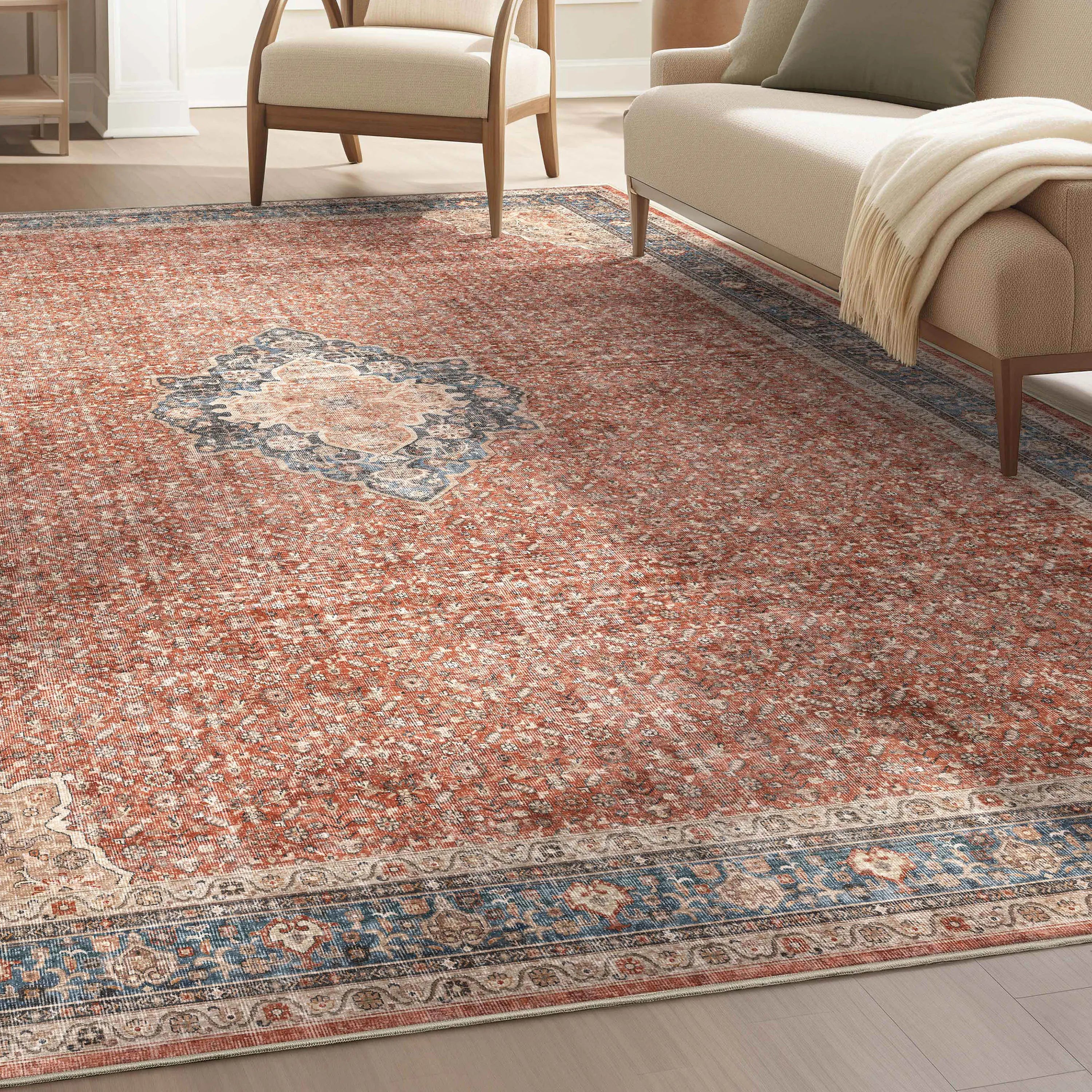 Asha 2-in-1 Lilith Vintage Oriental Kilim Rug + Rug Pad Included、mySite、gigharbornorthrealestate