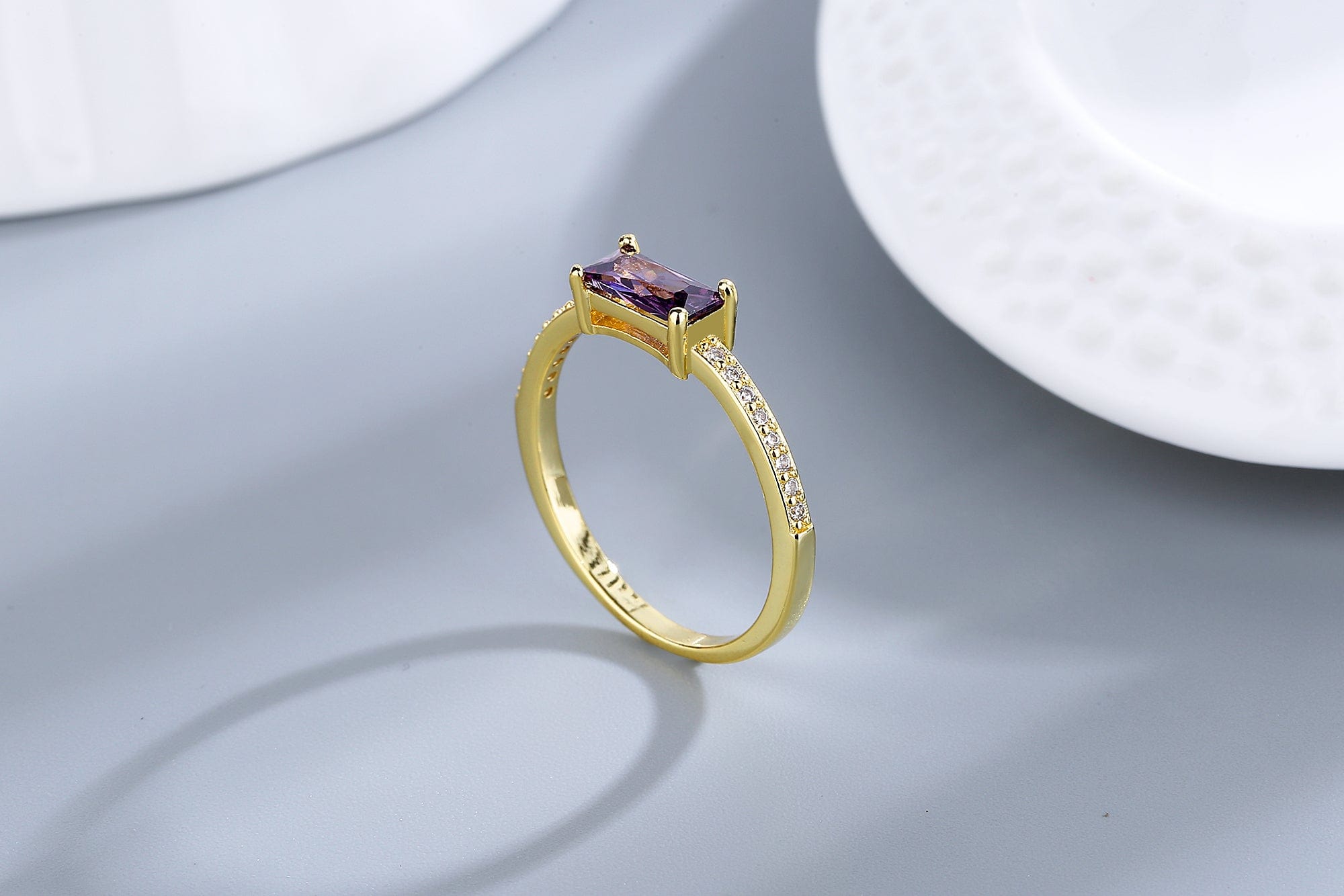 Rectangular Purple CZ Ring, Delicate and Feminine Sterling Silver、mySite、g9winljtr
