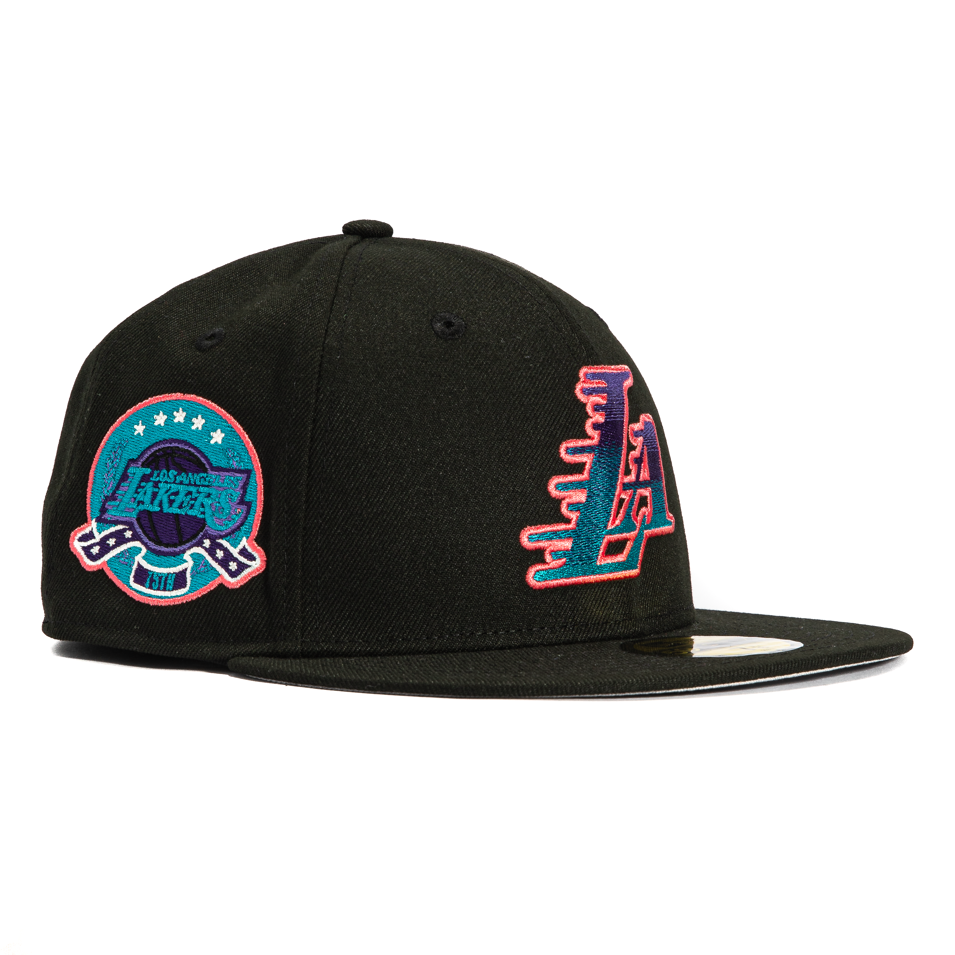 New Era 59Fifty Los Angeles Lakers 75th Anniversary Patch LA Motion Gradient Hat - Black, Magenta, Teal、mySite、vikingsvslions