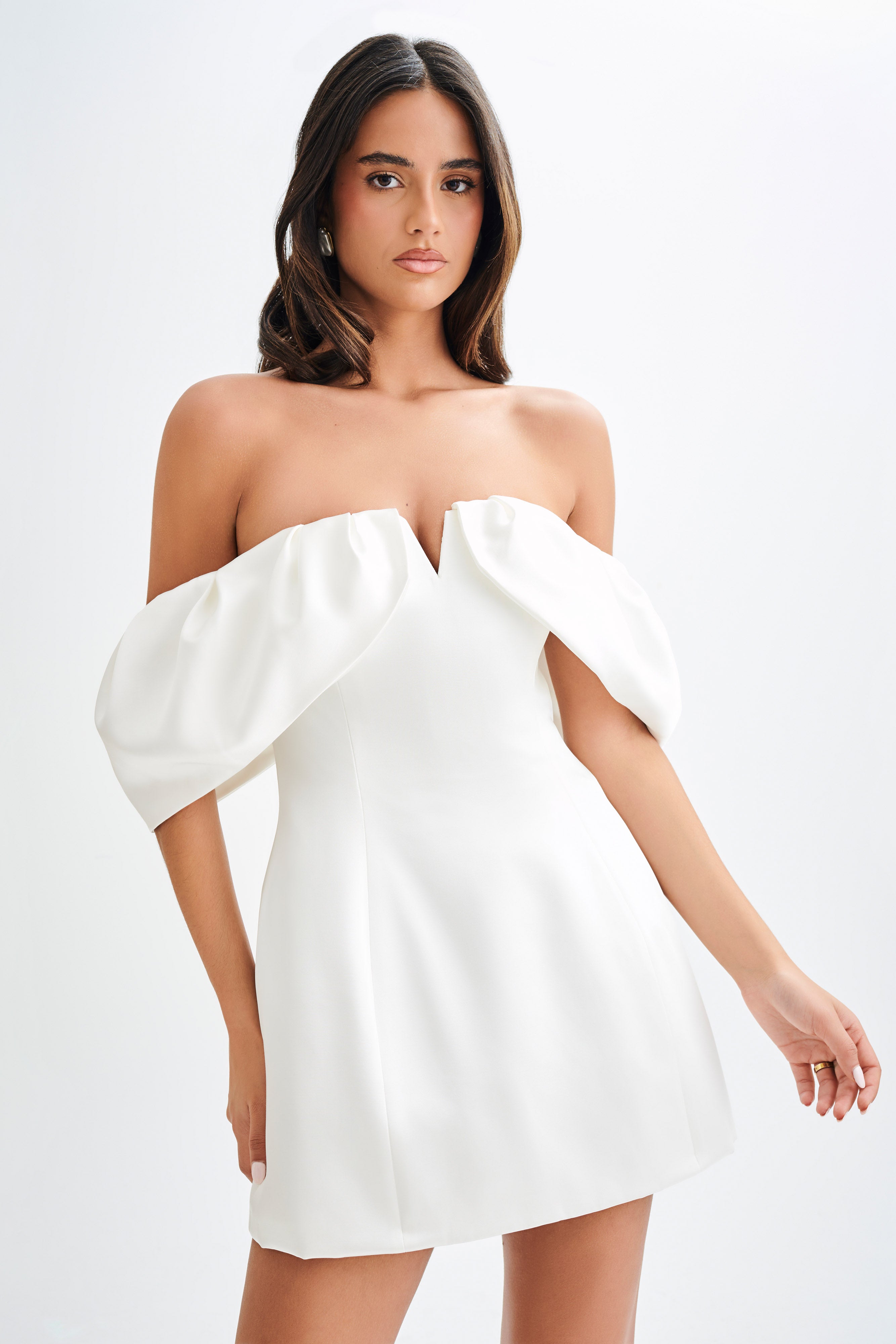 Portia Off Shoulder Satin Corset Dress - White、mySite、solidvoid