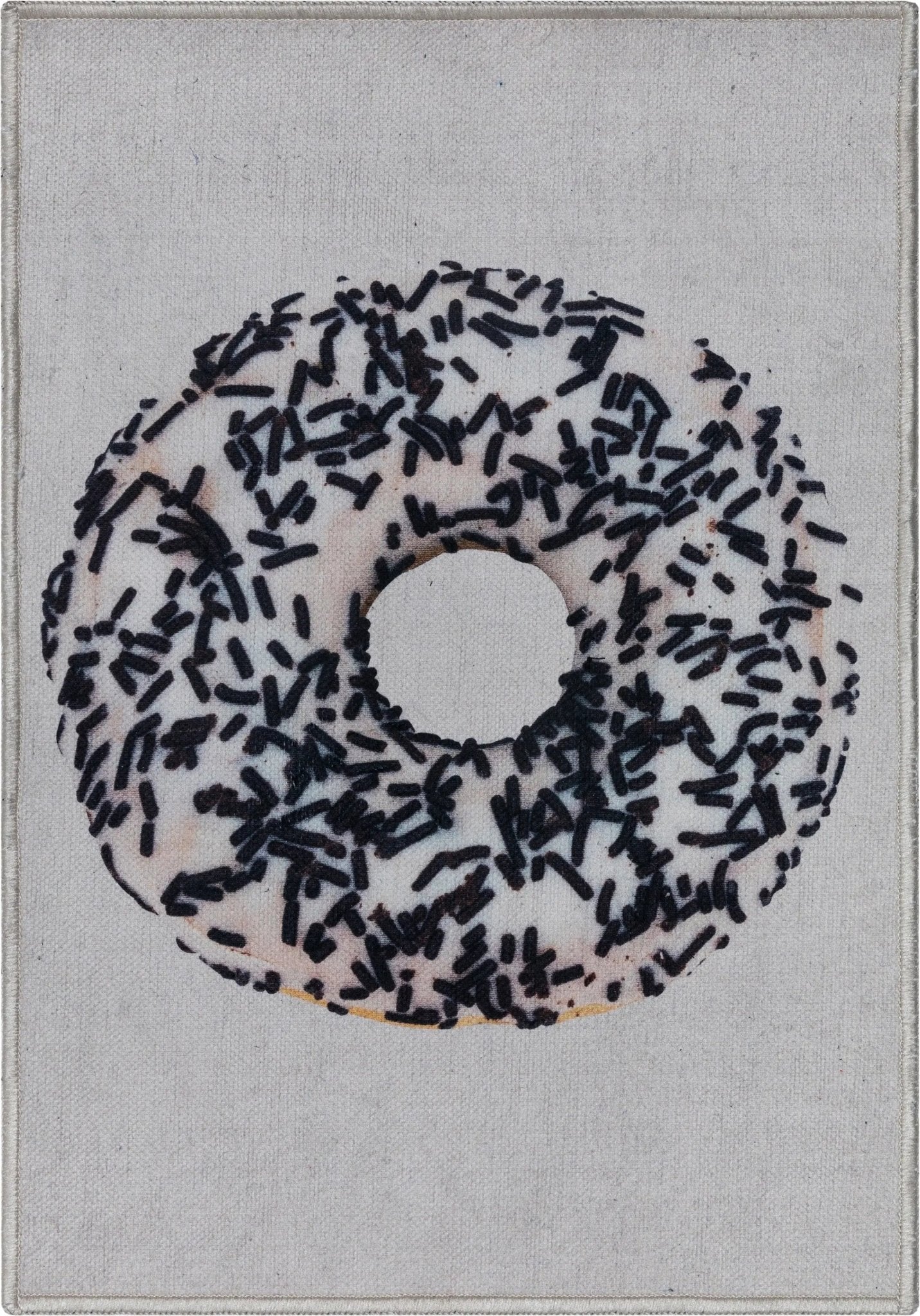 White Sprinkles Donut Novelty Ivory Black Flat-Weave Rug、mySite、gigharbornorthrealestate