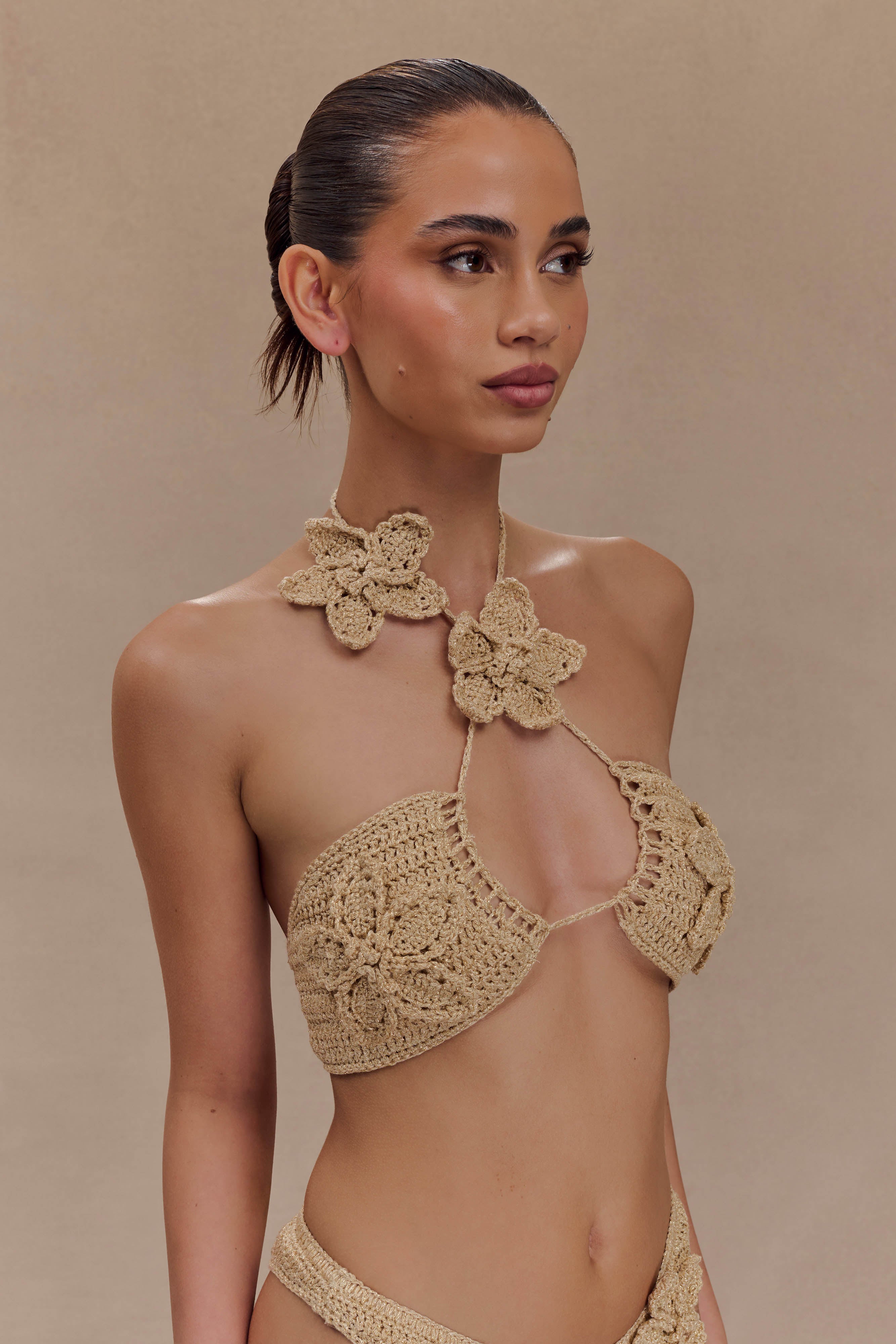 River Floral Crochet Bikini Top - Gold、mySite、solidvoid