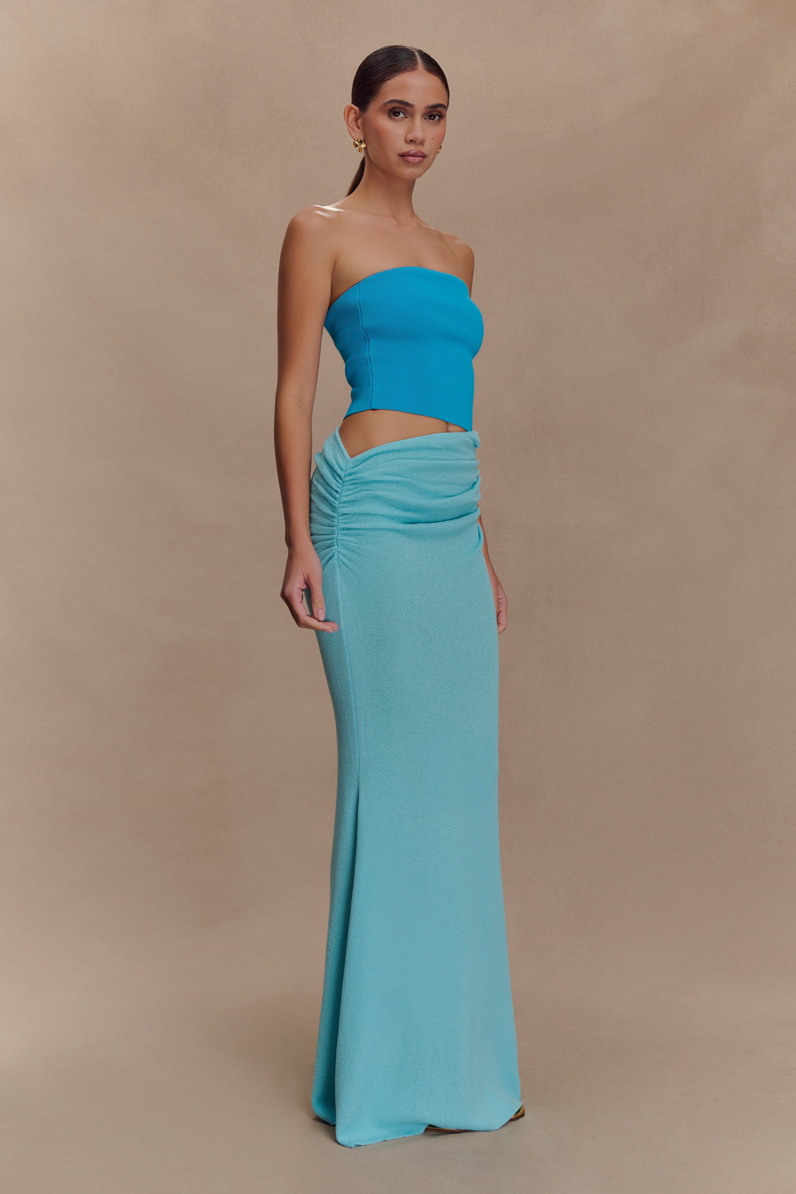 Jasiel Strapless Knit Maxi Dress - Cyan Blue、mySite、solidvoid