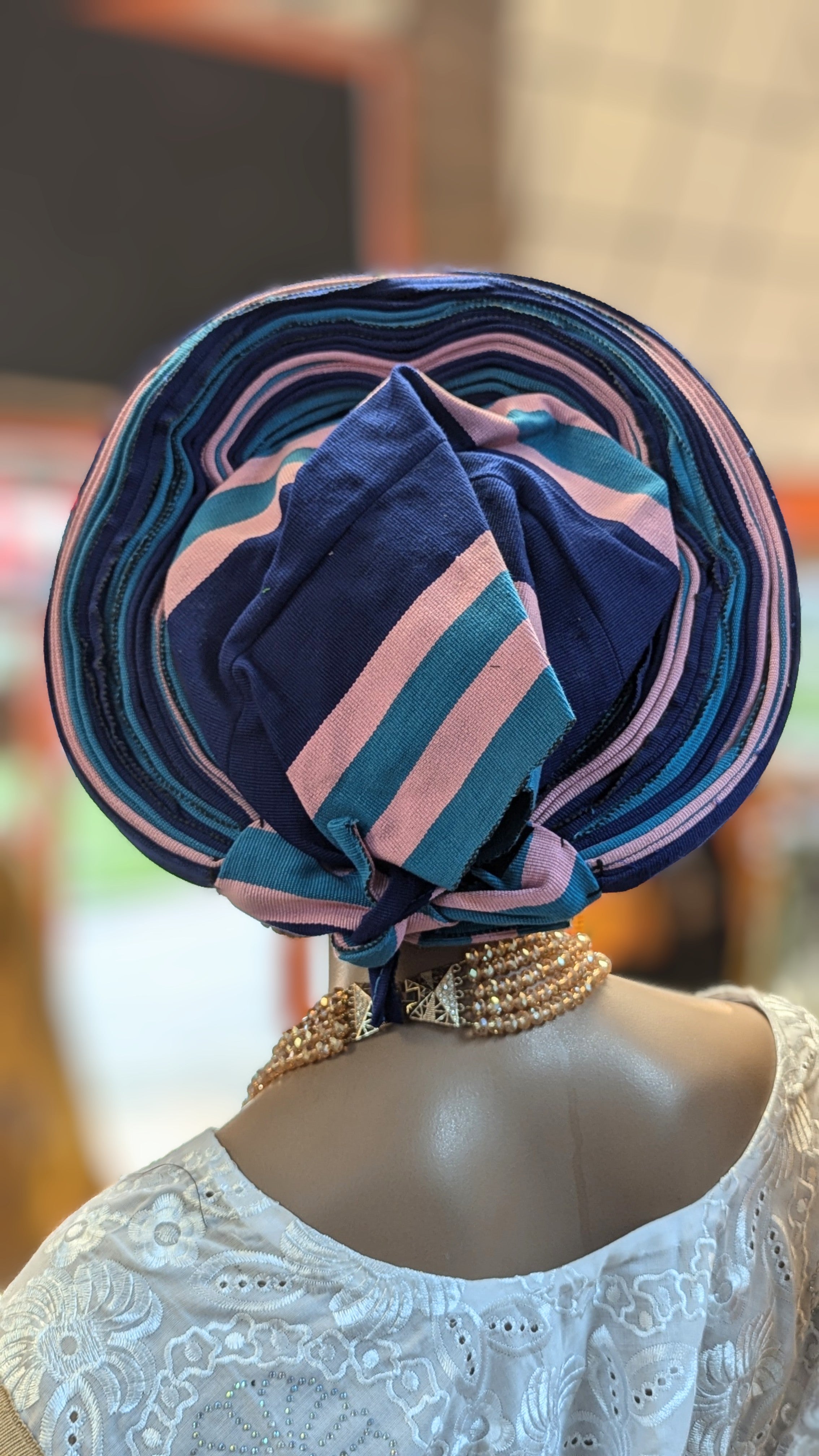 Dupsie's Sapphire Elegance Aso Oke Ready Gele Autogele Pre-tied Head Wrap Hat DPAGTBRBP2、mySite、solidvoid