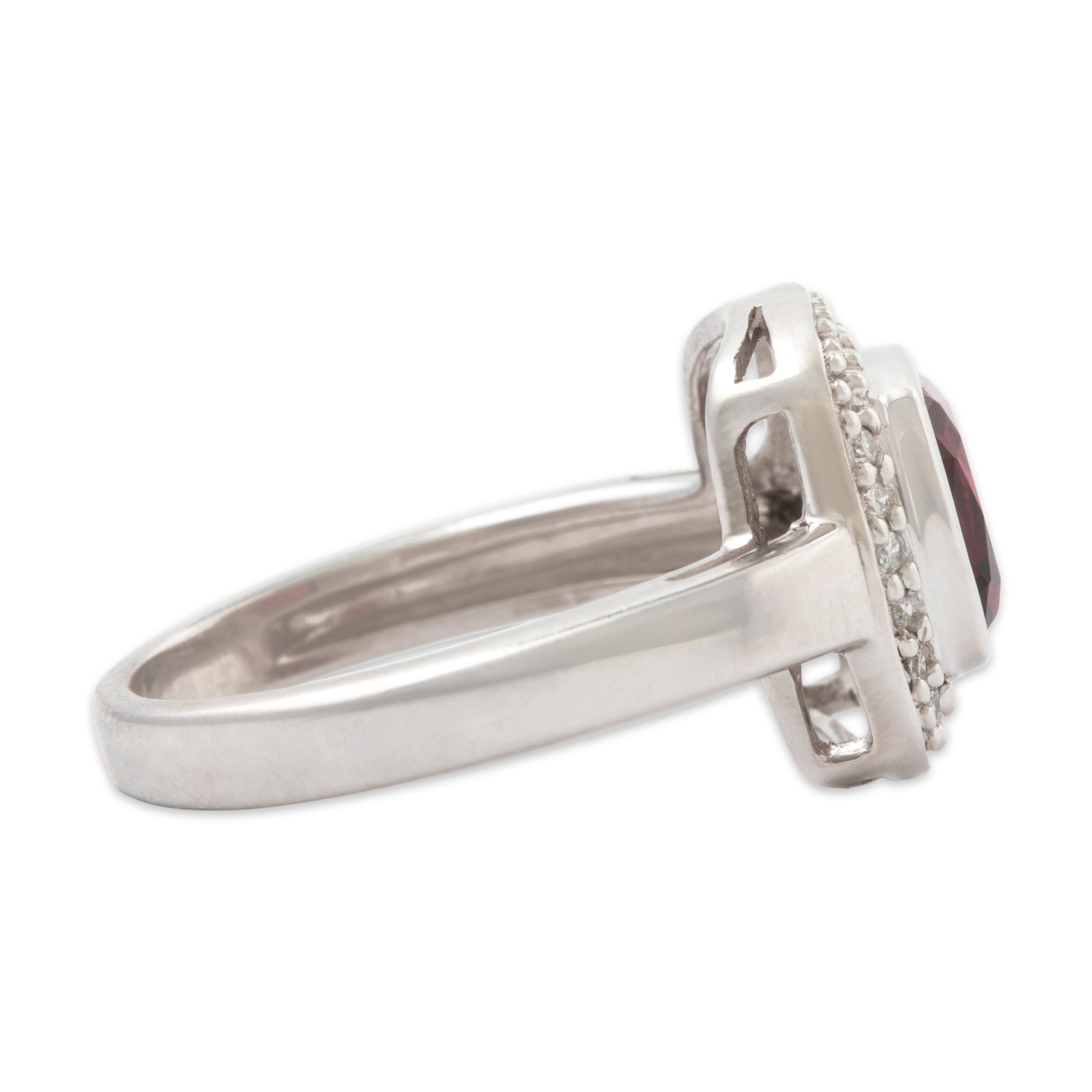 Vintage 14k White Gold 1.6ct Rhodolite Garnet Diamond Square Halo Ring 5.25、mySite、hinf8tx79