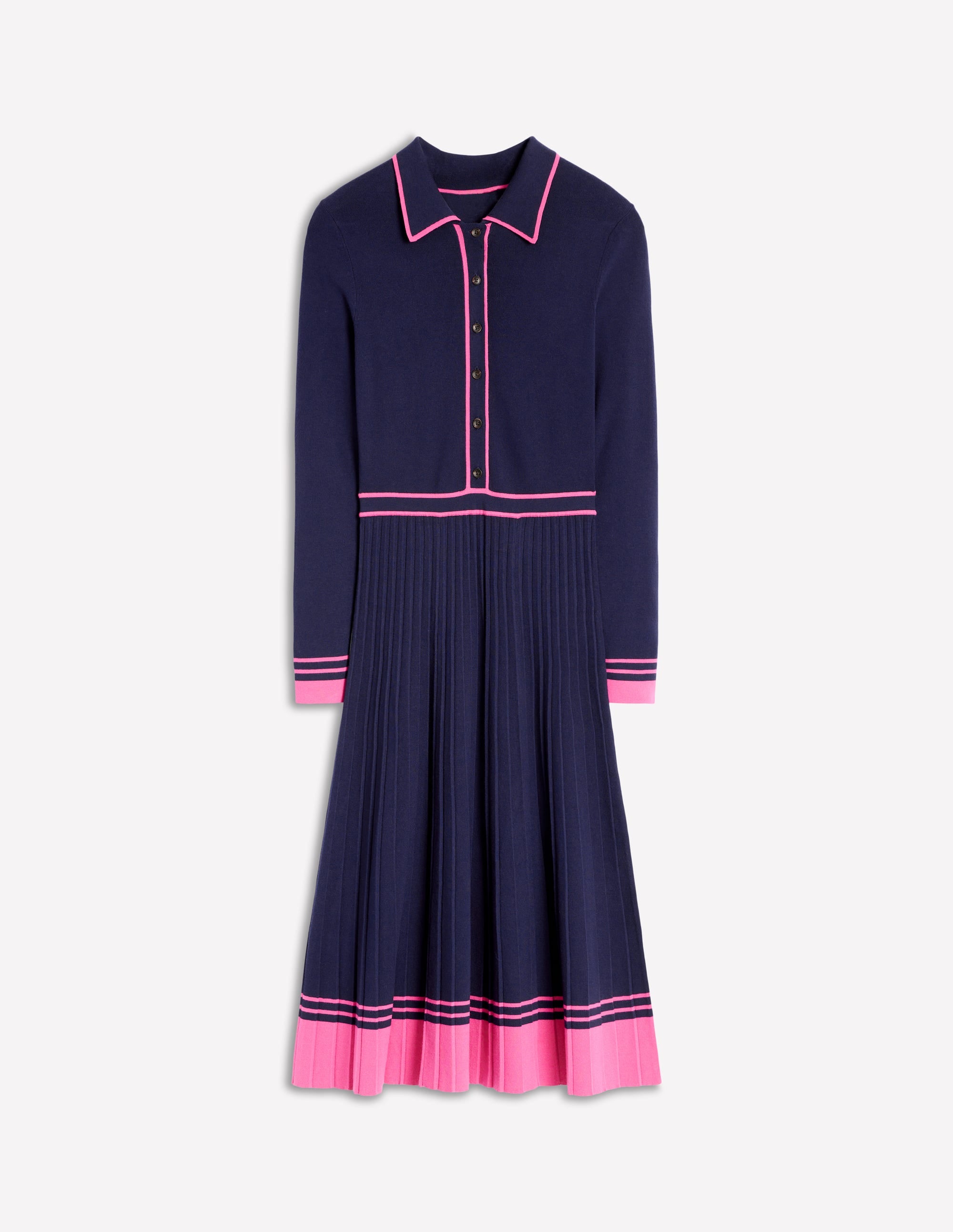  Collared Pleated Knitted Dress-Navy/Pink Colourblock、mySite、ashleygrahame