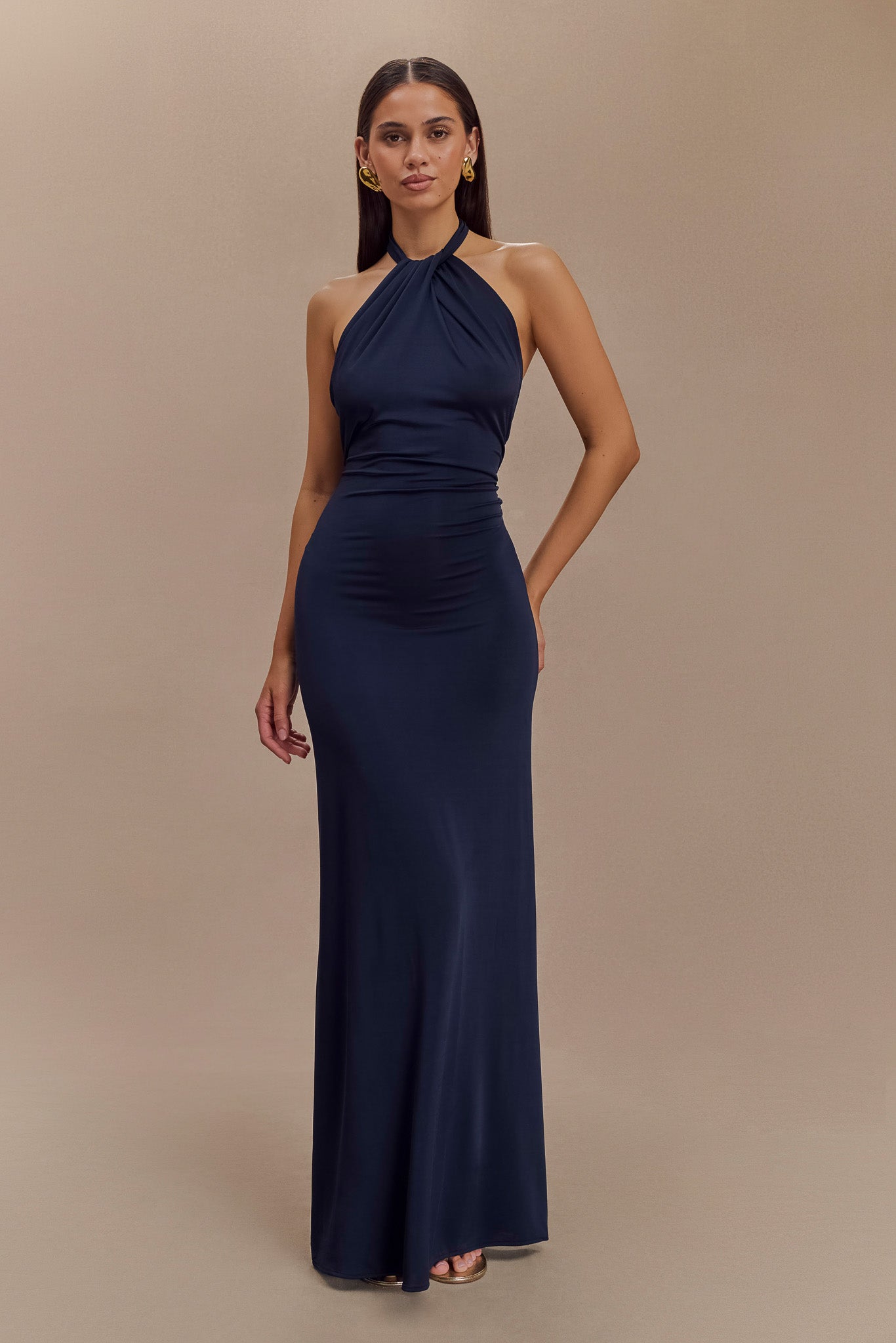 Elyna Slinky Halter Maxi Dress - Navy、mySite、solidvoid