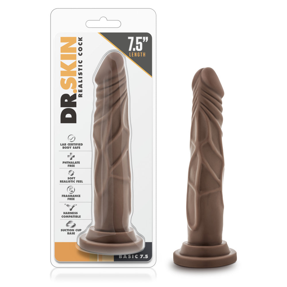Dr. Skin By Blush® | Realistic Cock Realistic Chocolate 7.5-Inch Long Dildo With Suction Cup Base、mySite、bottomscart