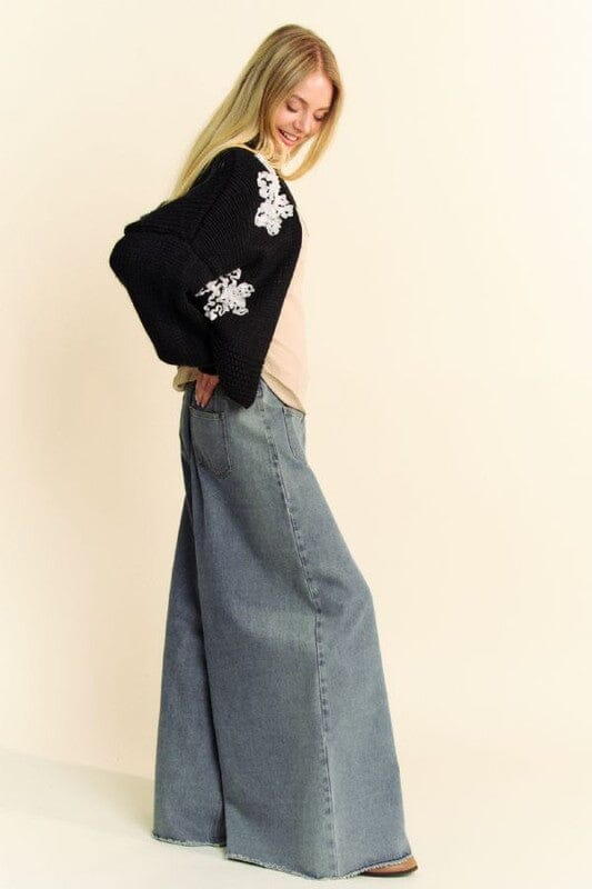 Davi & Dani Floral Applique Open Front Dropped Shoulder Cardigan、mySite、camillekostekn