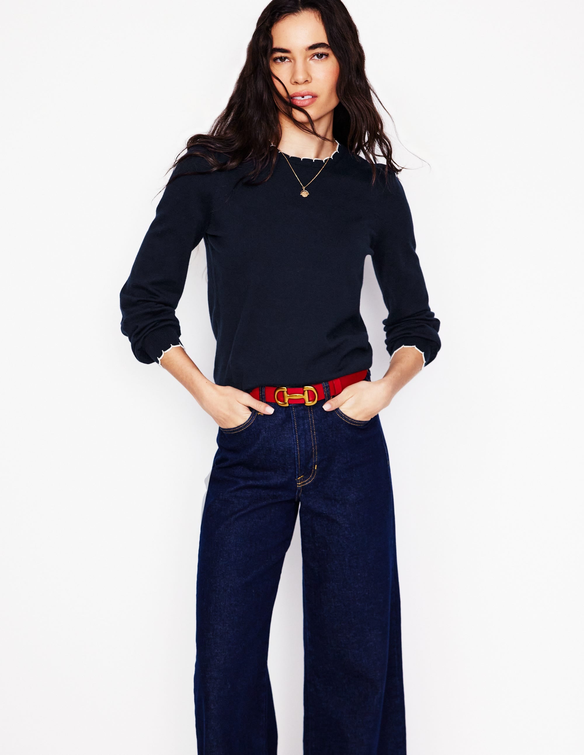  Pru Scallop Trim Jumper-Navy、mySite、ashleygrahame