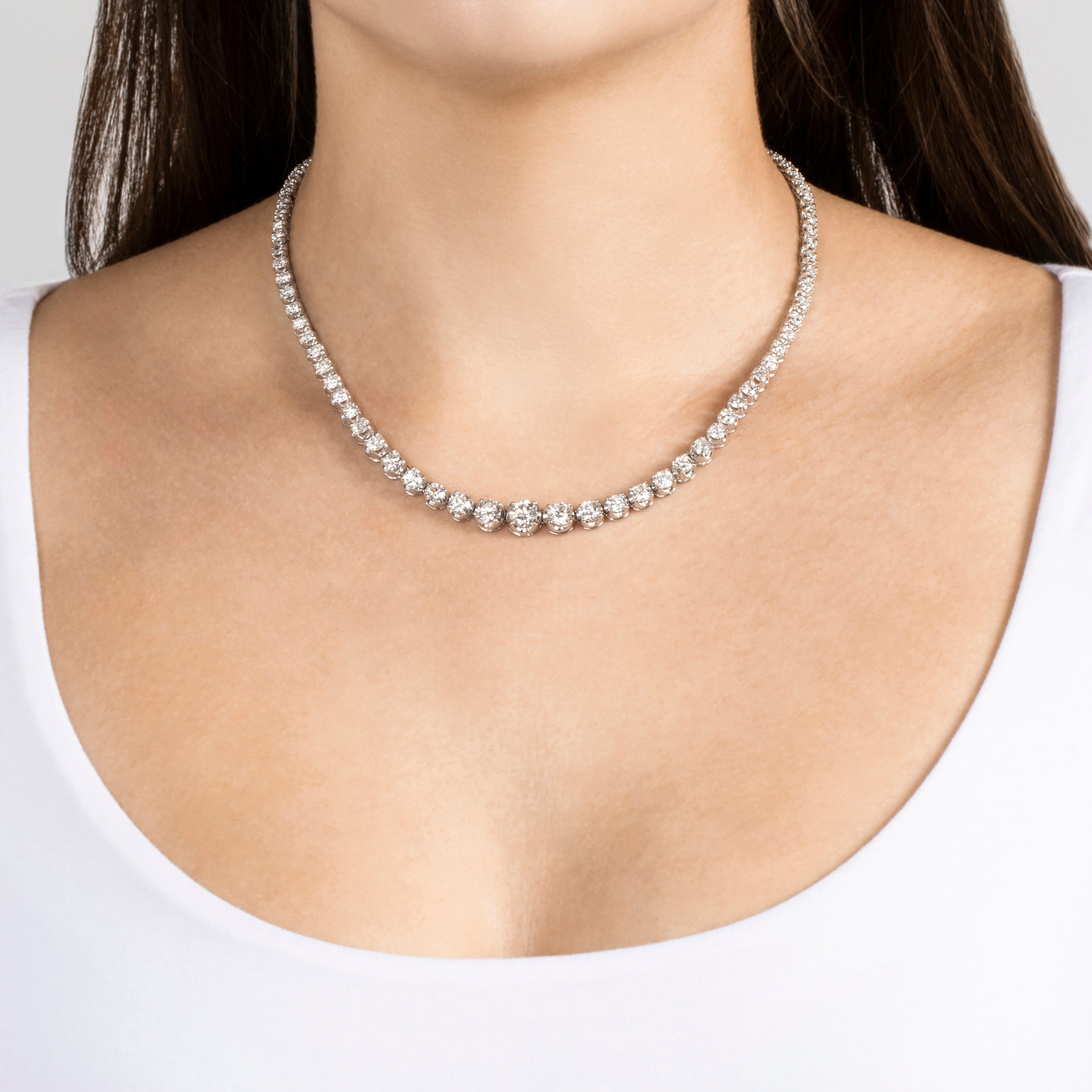 Vintage Platinum 12cttw Diamond Graduated Riviera Necklace 16、mySite、hinf8tx79