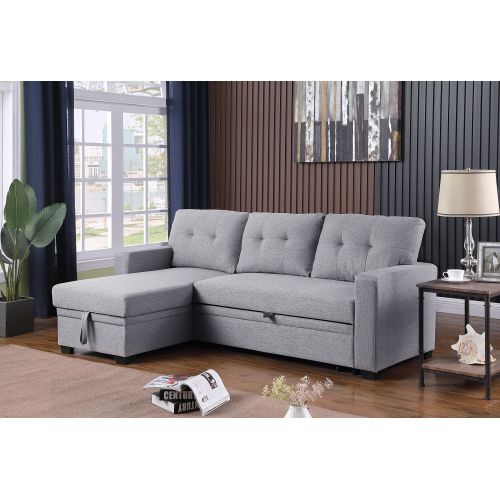 Upholstered Pull out Sectional Sofa with Chaise、、casual