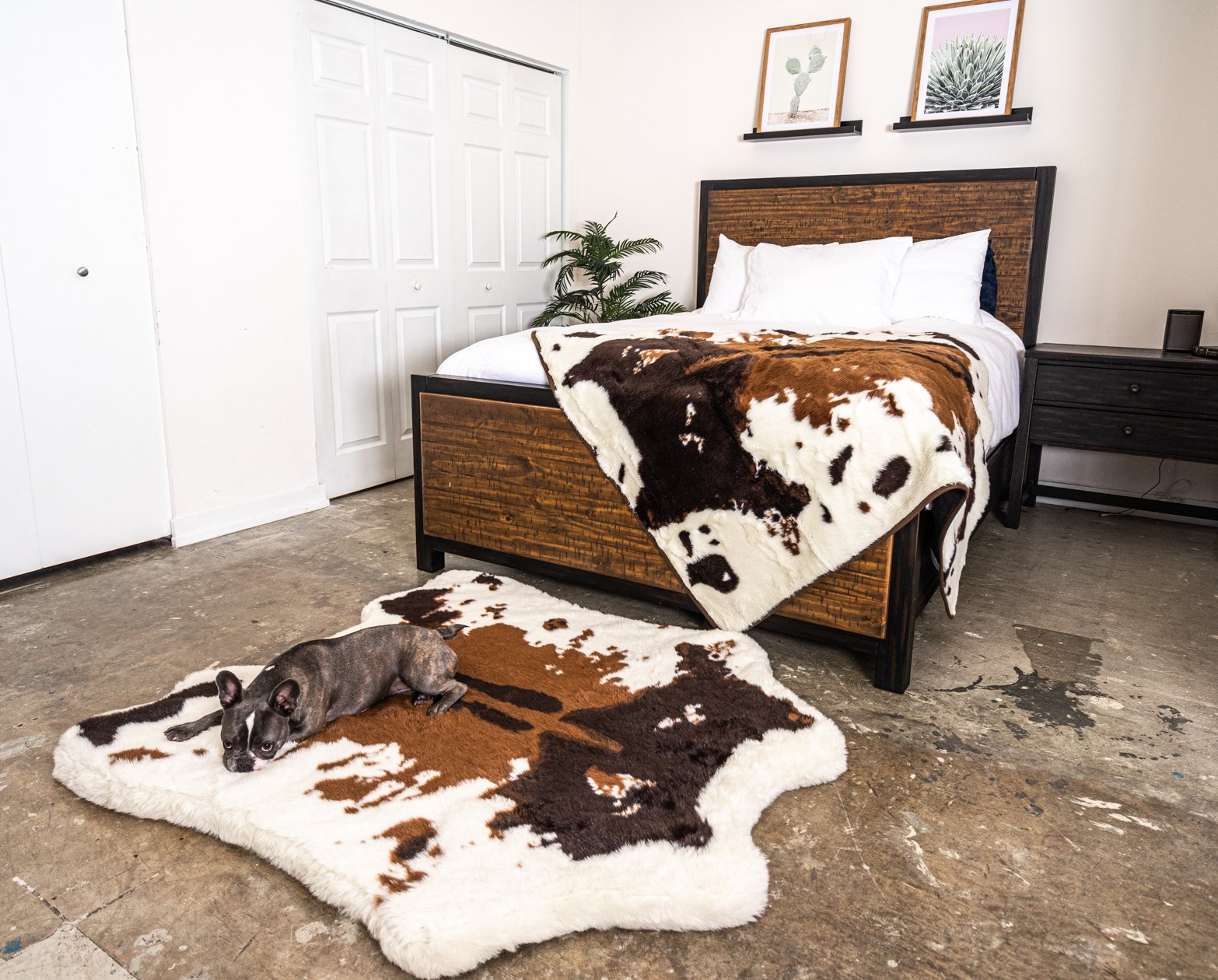 PupRug™ Memory Foam Bed + Matching Waterproof Blanket Bundle - Brown Faux Cowhide、mySite、solidvoid