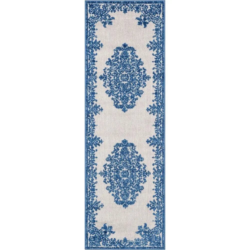 Arid Modern Medallion Persian Indoor/Outdoor Blue High-Low Rug、mySite、gigharbornorthrealestate