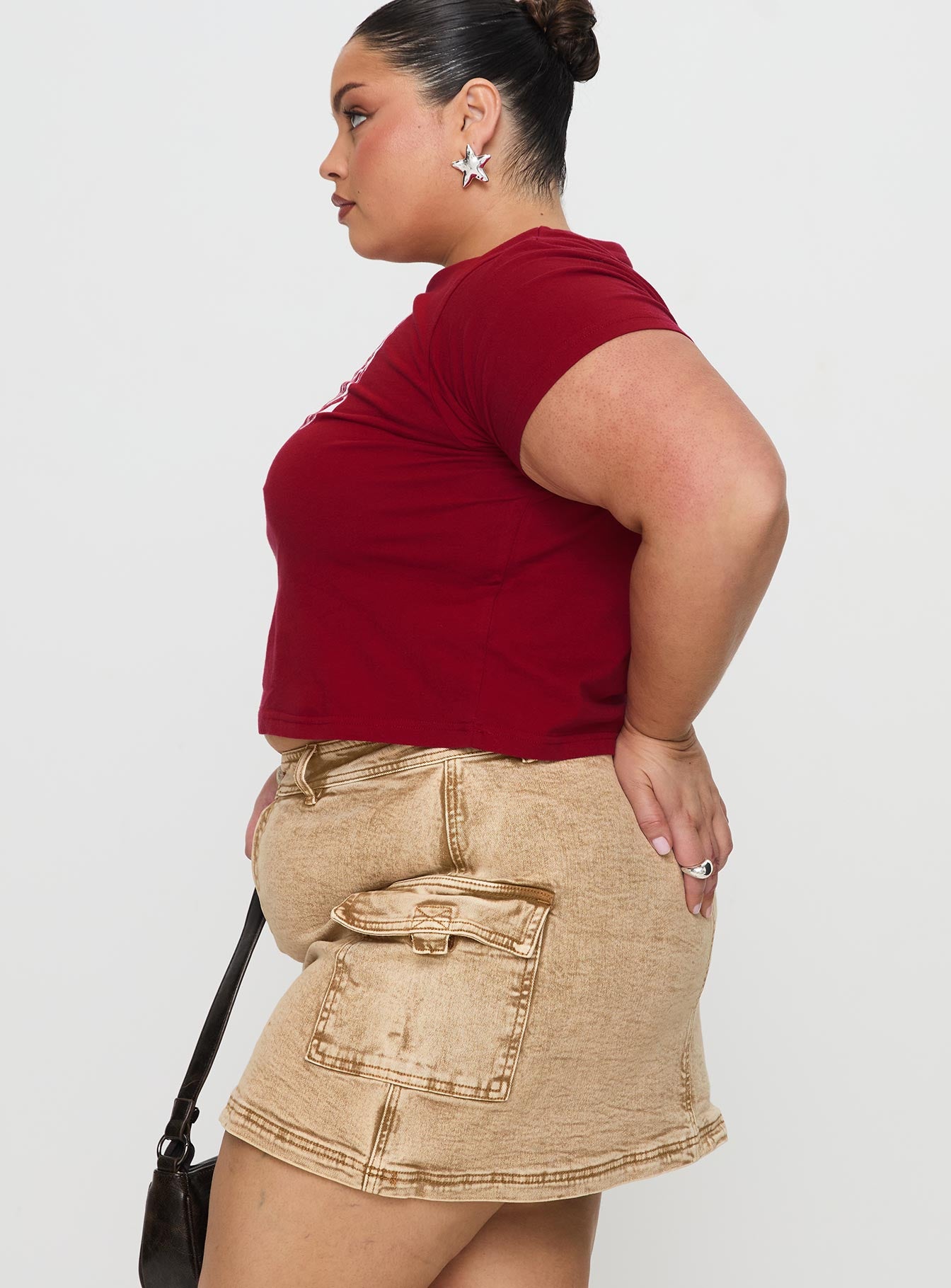 Velveta Low Rise Denim Skirt Camel Curve、mySite、solidvoid