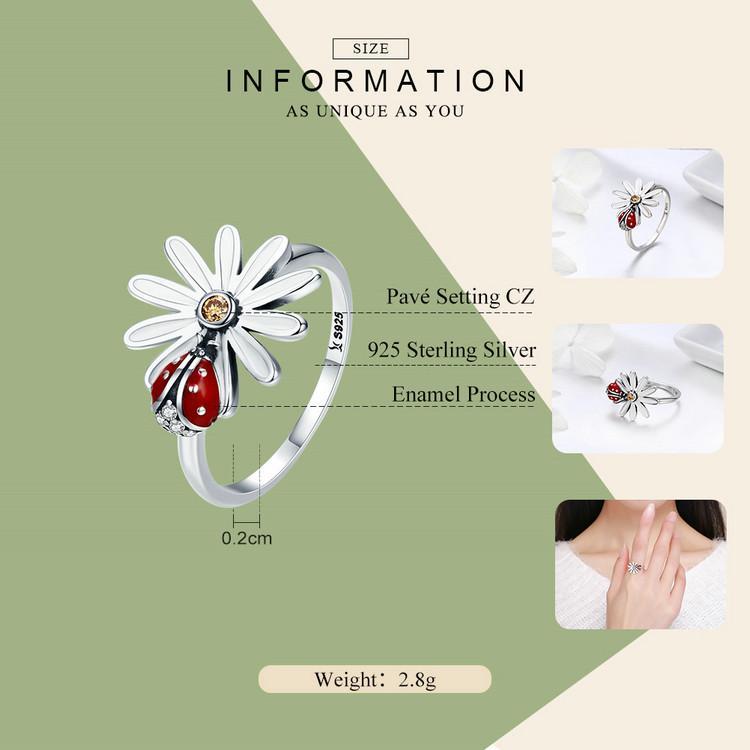 Ladybug on a Daisy Sterling Silver Ring, Earrings, Charm、mySite、g9winljtr