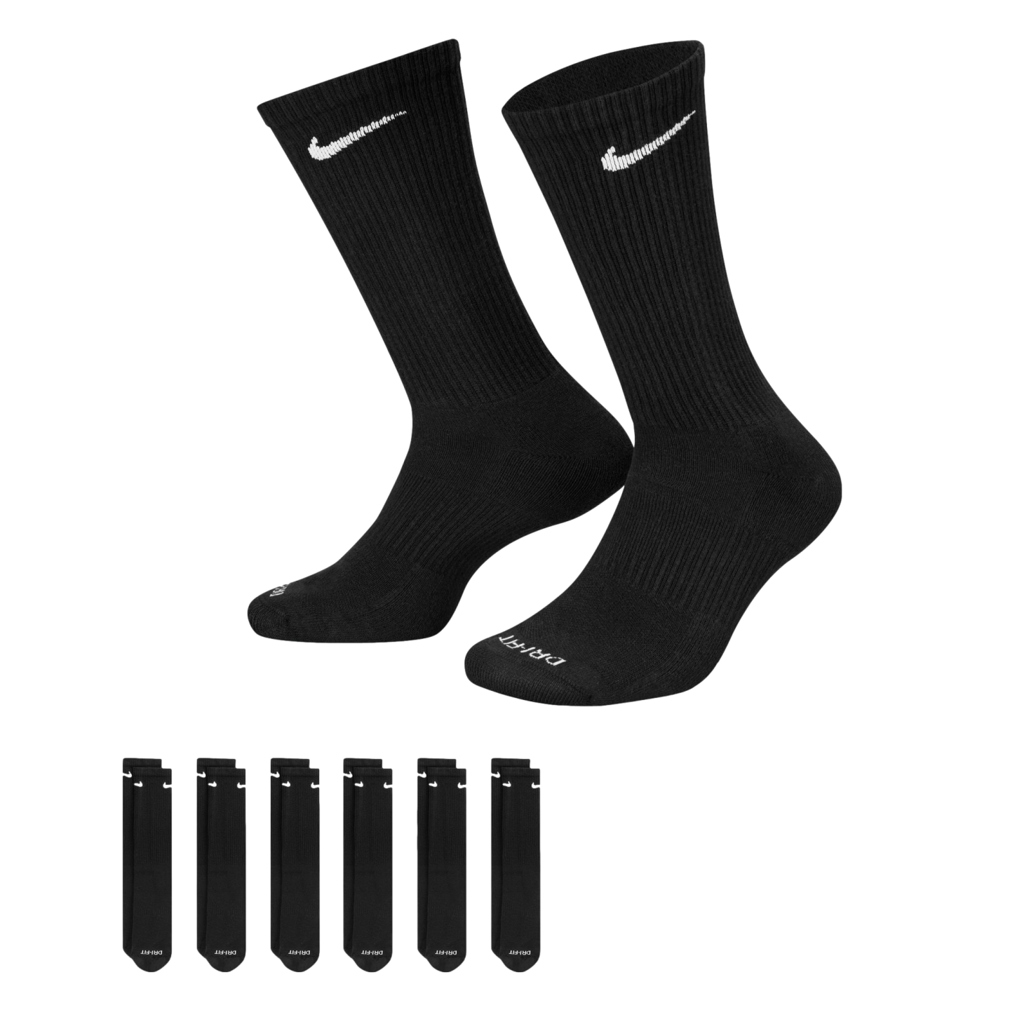 Nike Everyday Plus Cushioned Crew Dri-fit Socks (6 pack) - Black、mySite、noshort