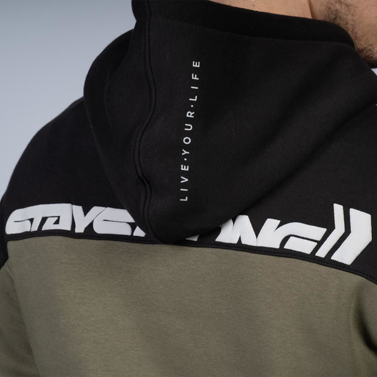  Stay Strong Cut Off Hoodie - Black/Olive、mySite、merchandisen