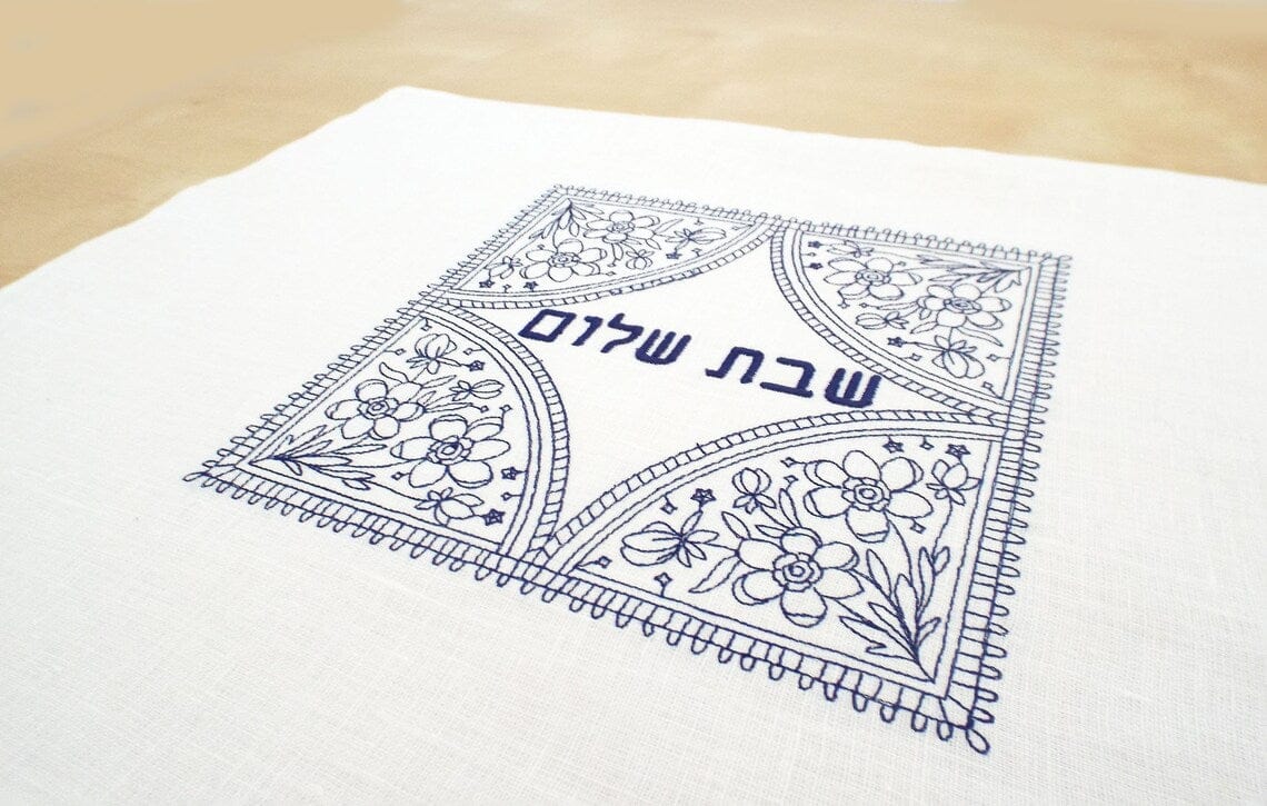 Floral Shabbat Shalom Linen Challah Cover、mySite、topwebapps