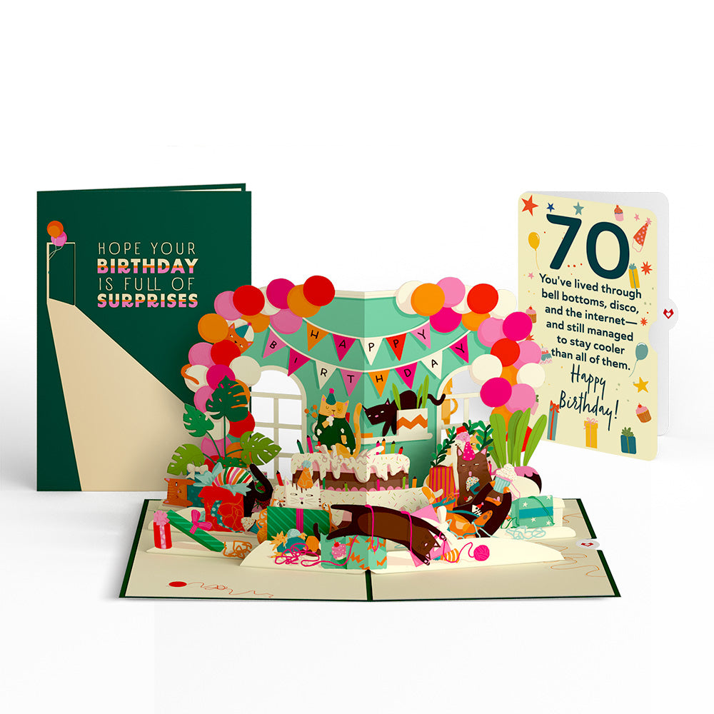 Party Cats 70th Birthday Pop-Up Card and Sentiment Set、mySite、solidvoid