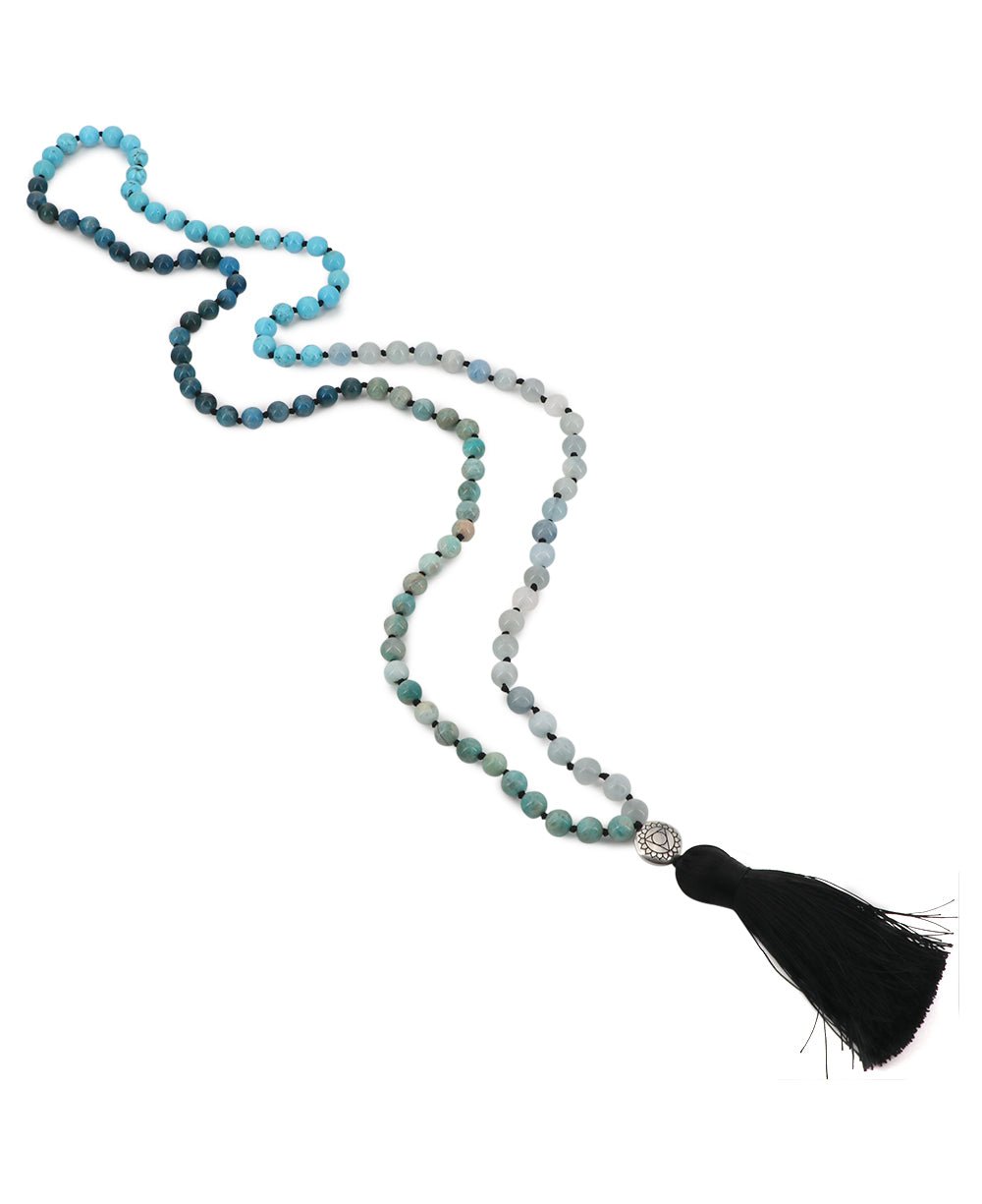 Throat Chakra Gemstones Knotted Mediation Mala, 108 Beads、mySite、topwebapps
