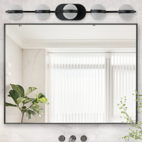 (Same as W1340P143680/LL2001-B-6) 43" Black Minimalist LED Bathroom Vanity Light with Crystal Sand Acrylic Shades,6-Light Wall Mounted Decorative Lighting Fixture, Suitable for Bathroom Vanity Mirror、、eastwooduniform