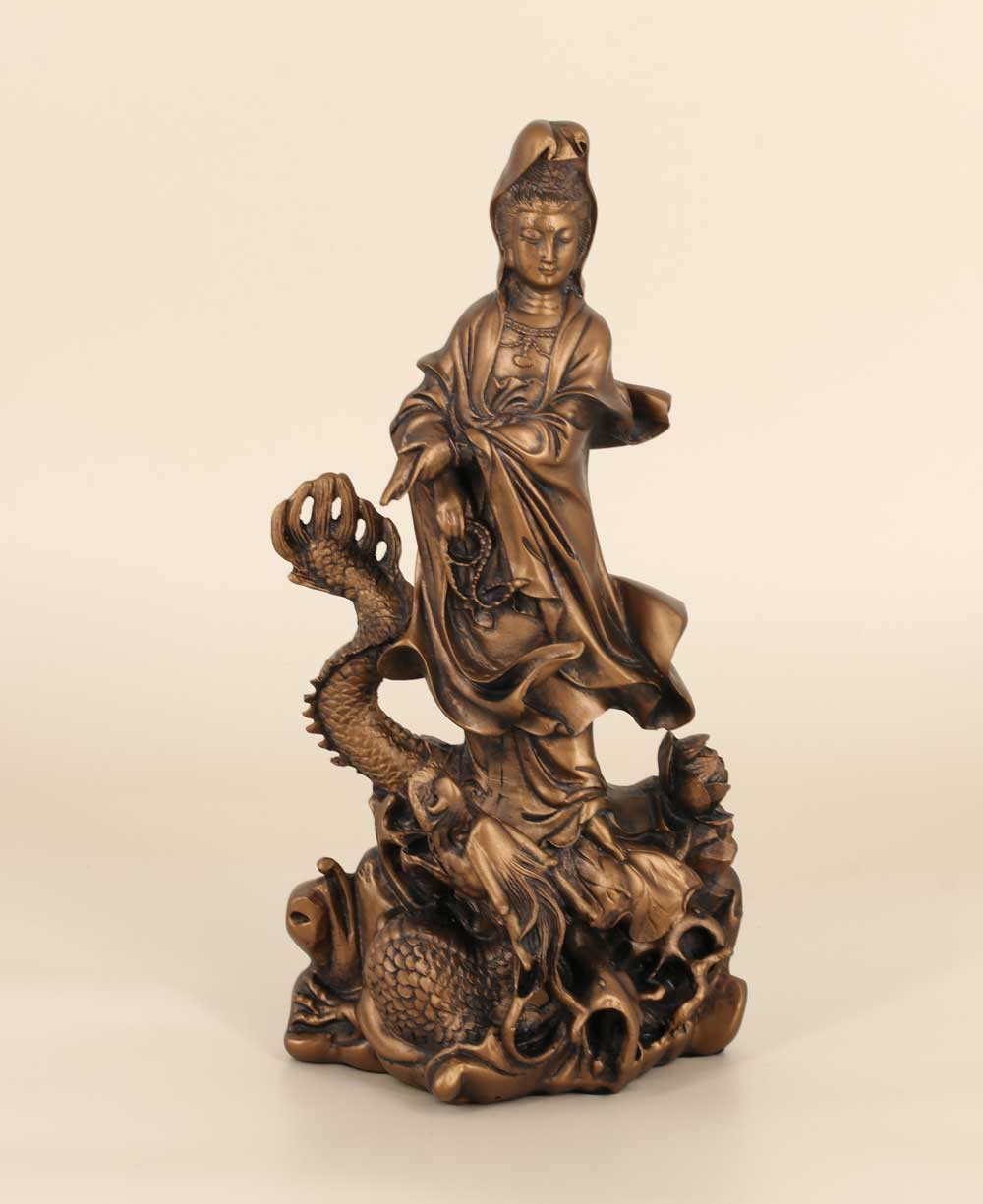 Bronze Finish Kuan Yin Dragon Statue、mySite、topwebapps