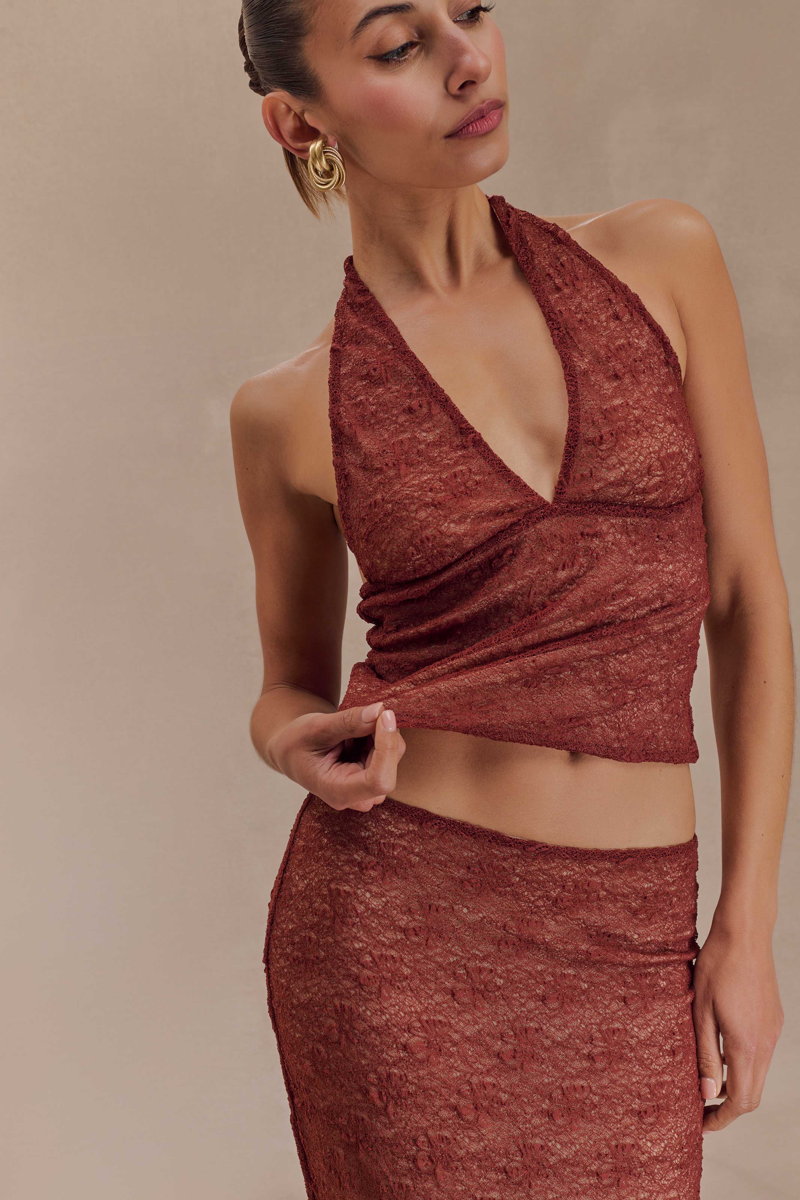 Asher Sheer Lace Halter Top - Chilli、mySite、solidvoid