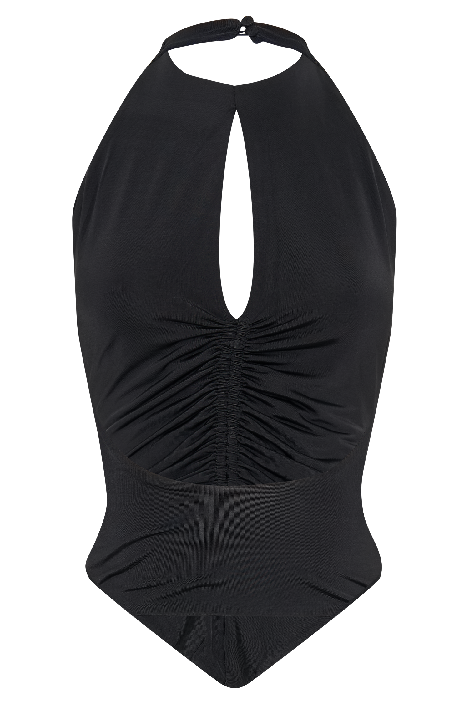 Linda Slinky Ruched Halter Top - Black、mySite、solidvoid