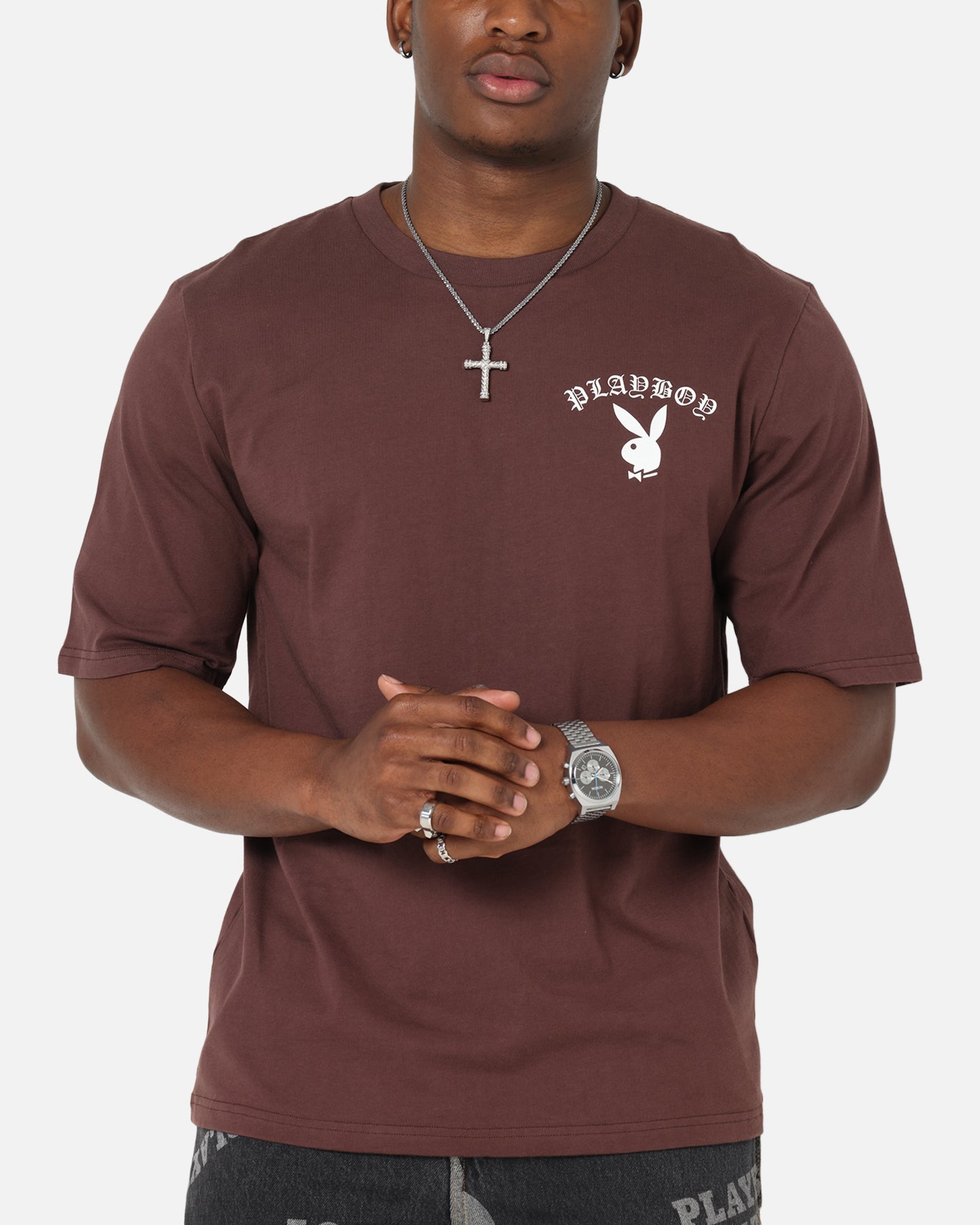 Playboy Gothic Mono Lips T-Shirt Washed Brown、mySite、zt4zffjzw