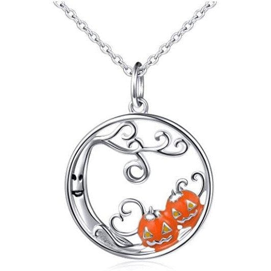 Haunted Tree and Pumpkins Pendant Necklace & Earrings in 925 Silver, Spooky Good Fun!、mySite、g9winljtr