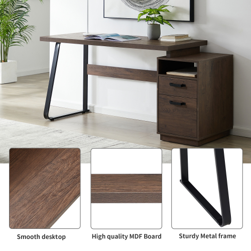 Home Office Computer Desk with Drawers/Hanging Letter-size Files, 65 inch Writing Study Table with Drawers、、casual