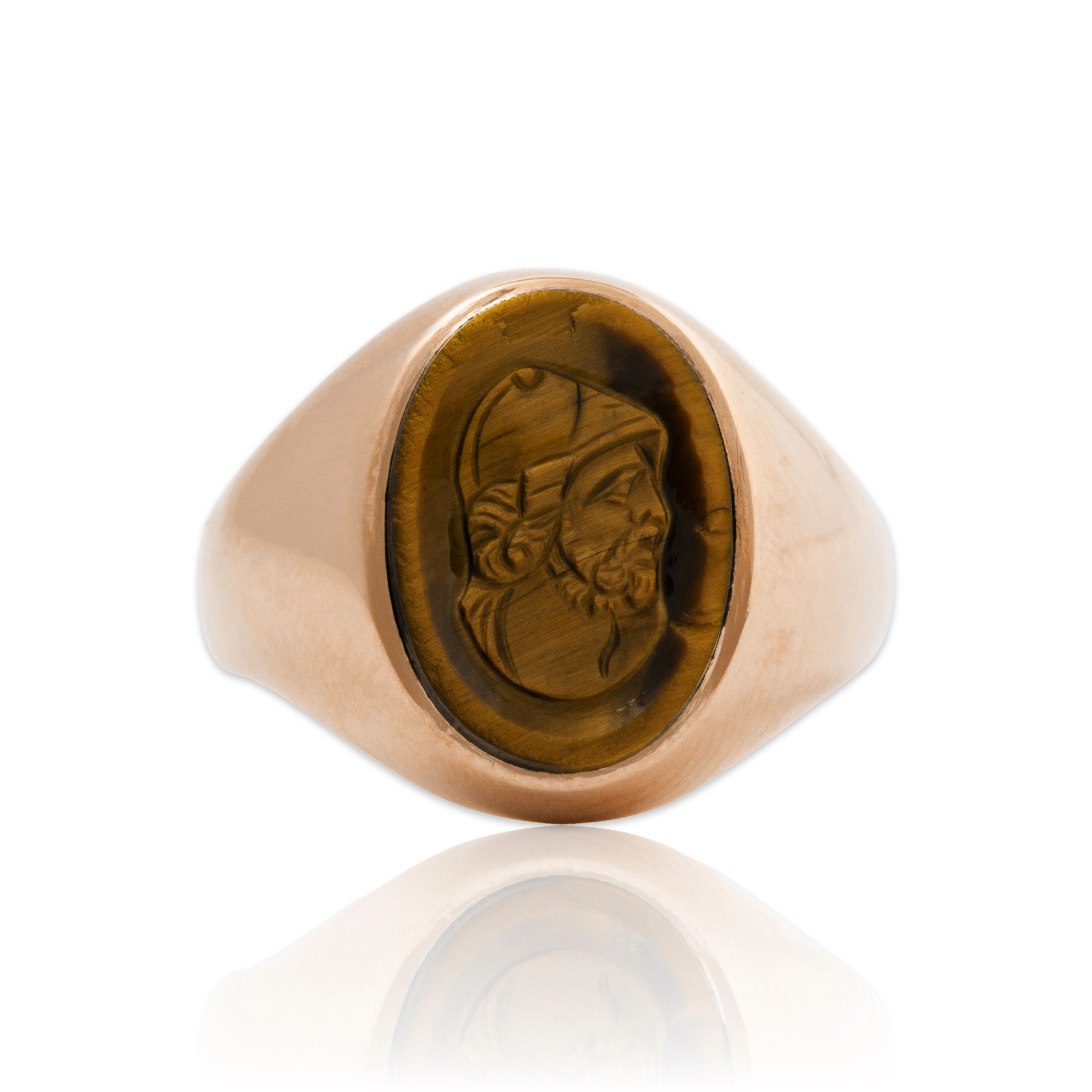 Antique 10k Rosy Yellow Gold 2.98ct Carved Tiger's Eye Signet Ring 8.25、mySite、hinf8tx79