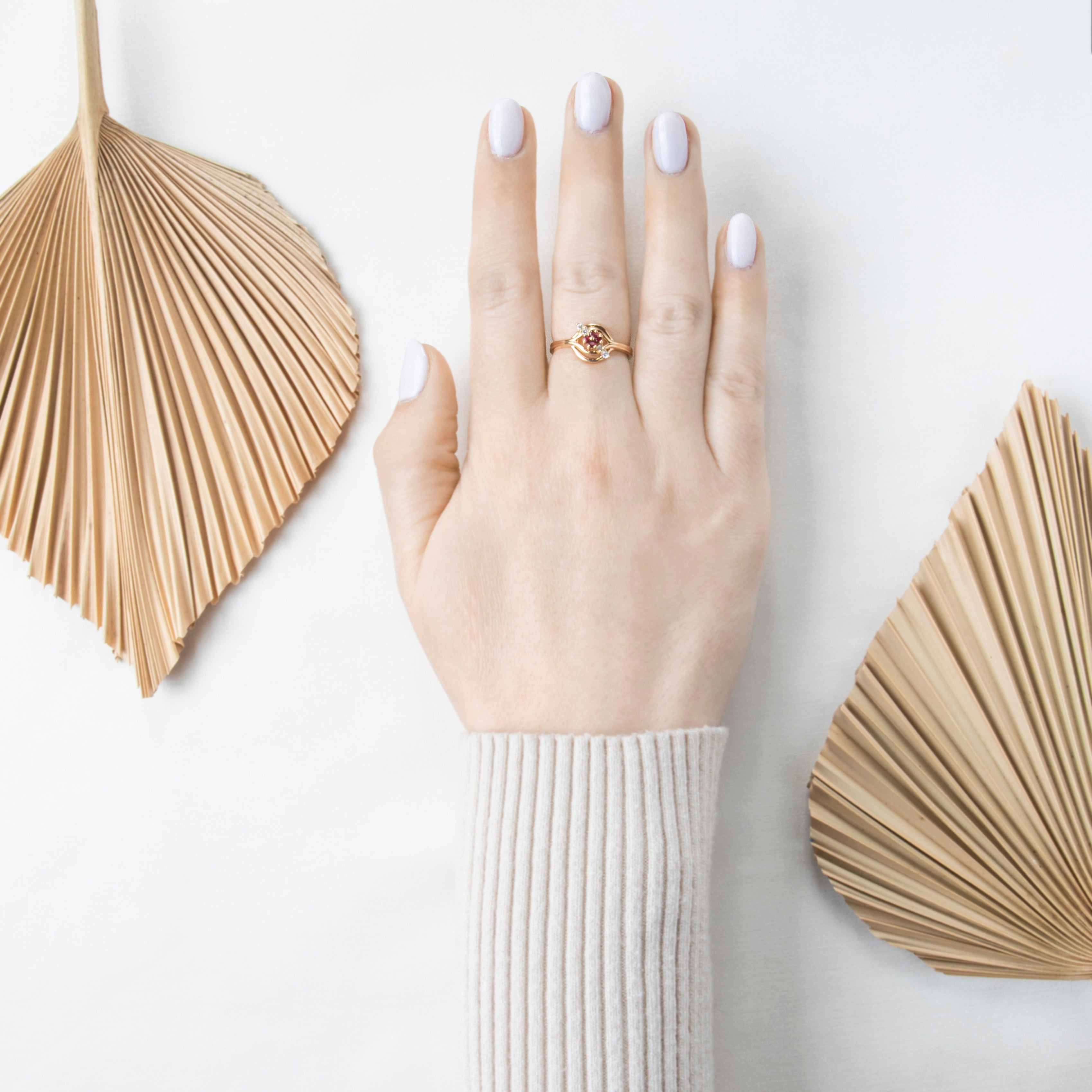 Vintage 14k Yellow Gold Ruby Diamond Dainty Floriform Ring 8.00、mySite、hinf8tx79