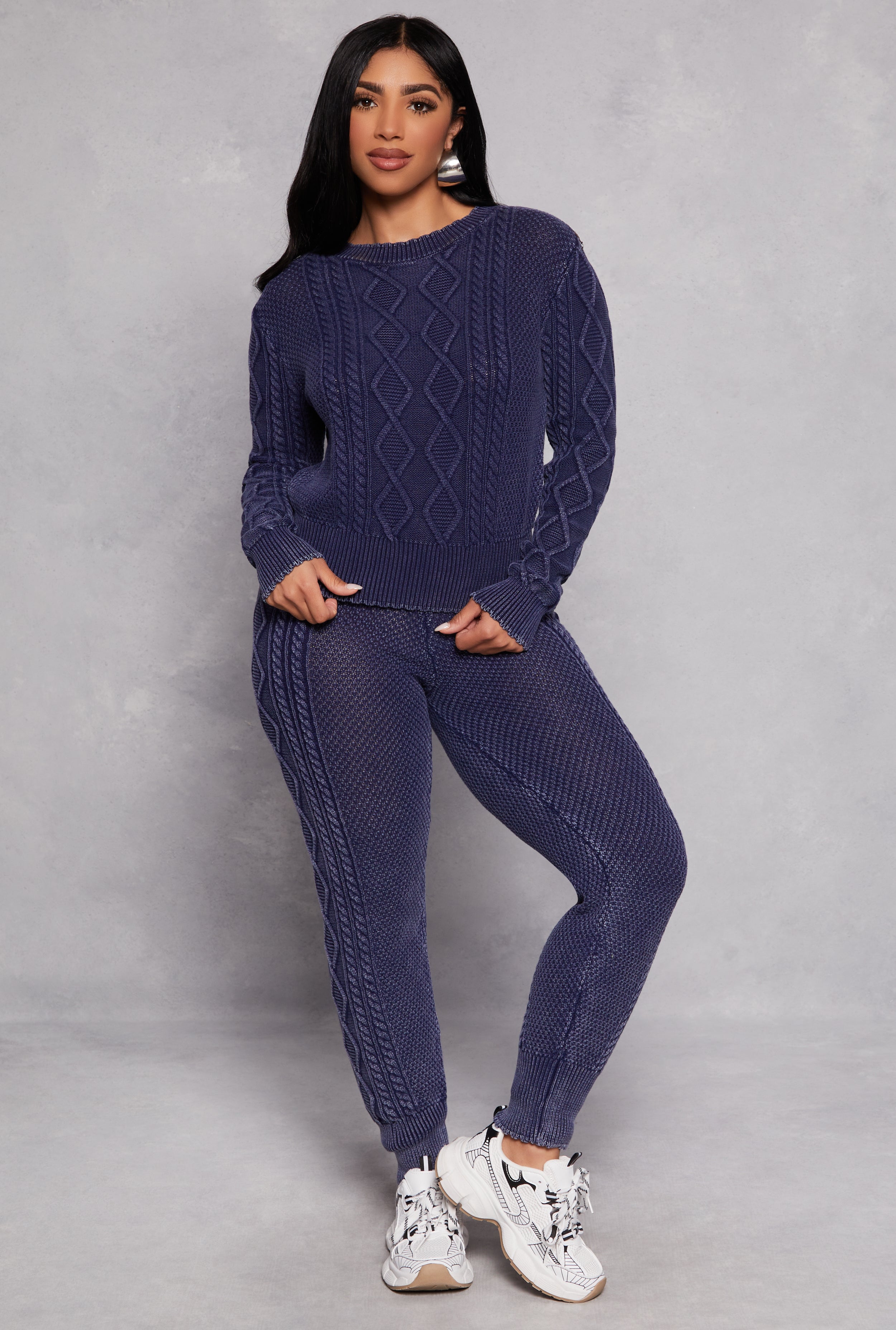 Acid Wash Cable Knit Joggers、mySite、camillekostekn