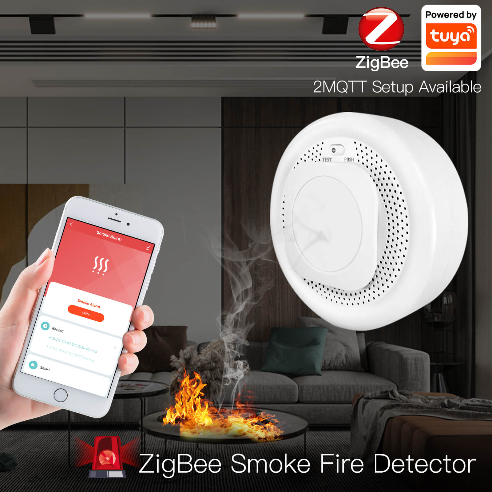 MOES ZigBee Smart Smoke Fire Detector Sensor、mySite、fannypackpong