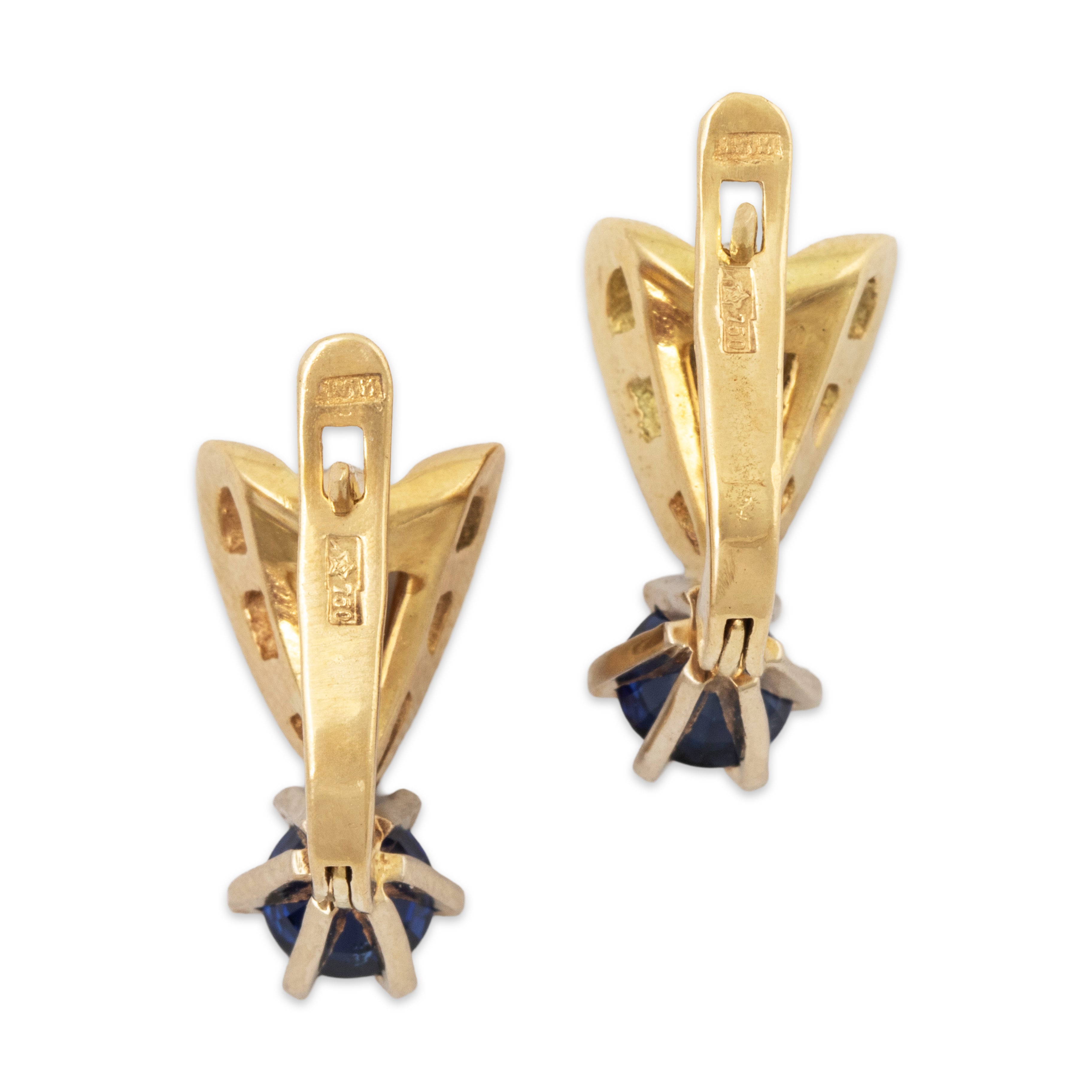 Vintage 18k Yellow Gold 1.1cttw Blue Sapphire .26cttw Diamond Earrings、mySite、hinf8tx79