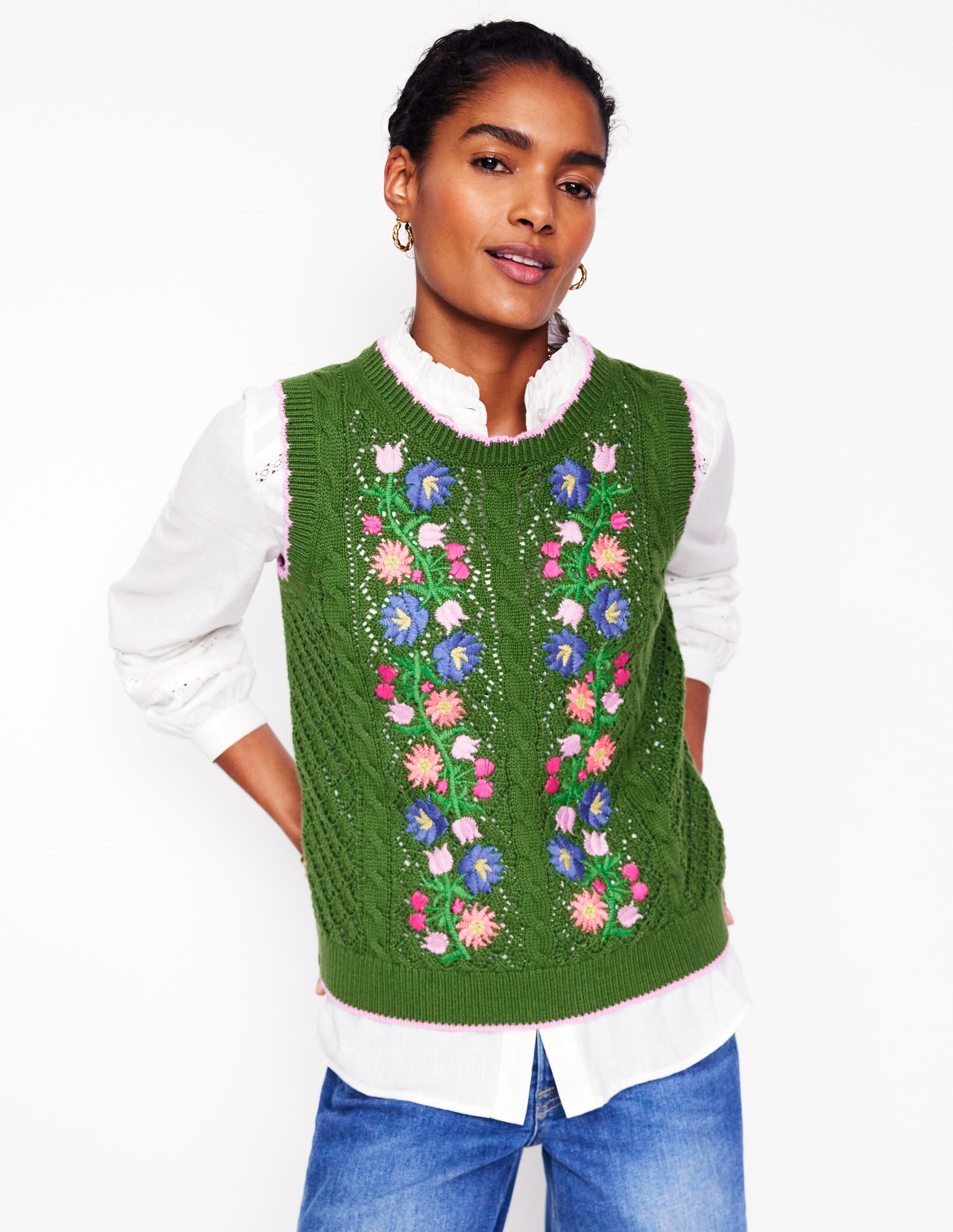  Embroidered Cotton Vest-Paradise Green、mySite、ashleygrahame
