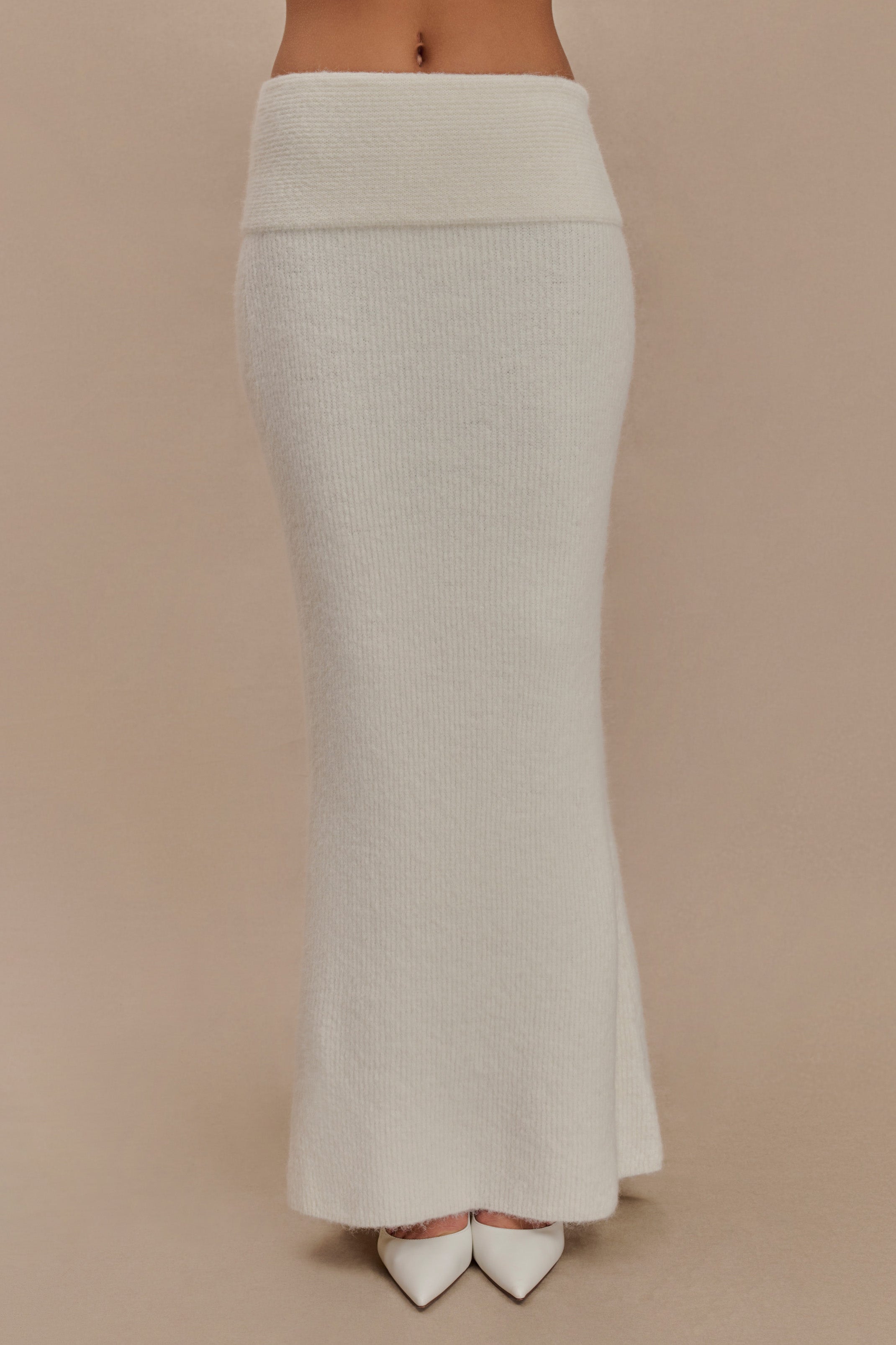 Charlotte Knit Maxi Skirt With Overlay - Ivory、mySite、solidvoid