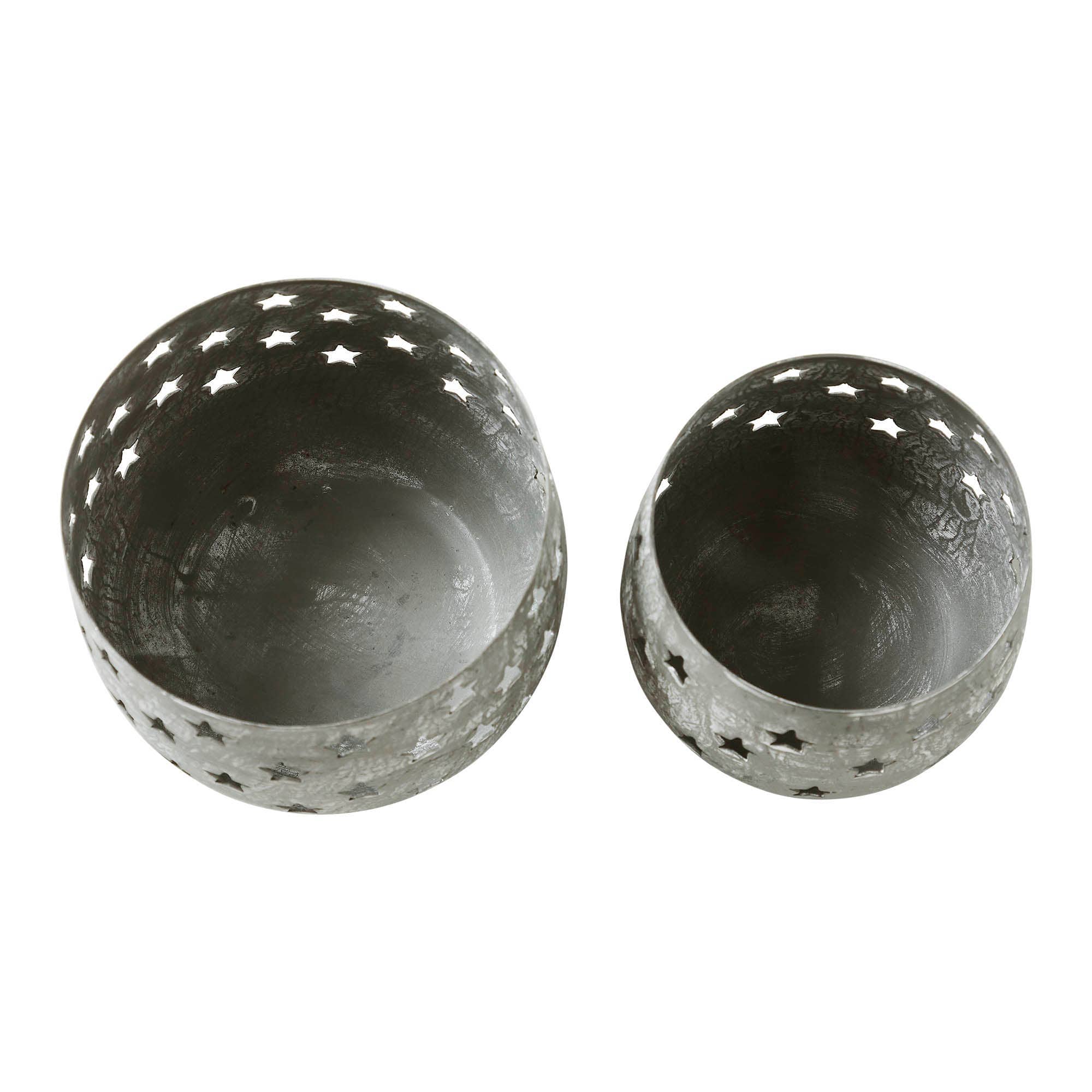 VHC Brands - Starbright Distressed Gray Metal Candle Holder Set of 2 - 3.54/4.13 inch、mySite、g9winljtr