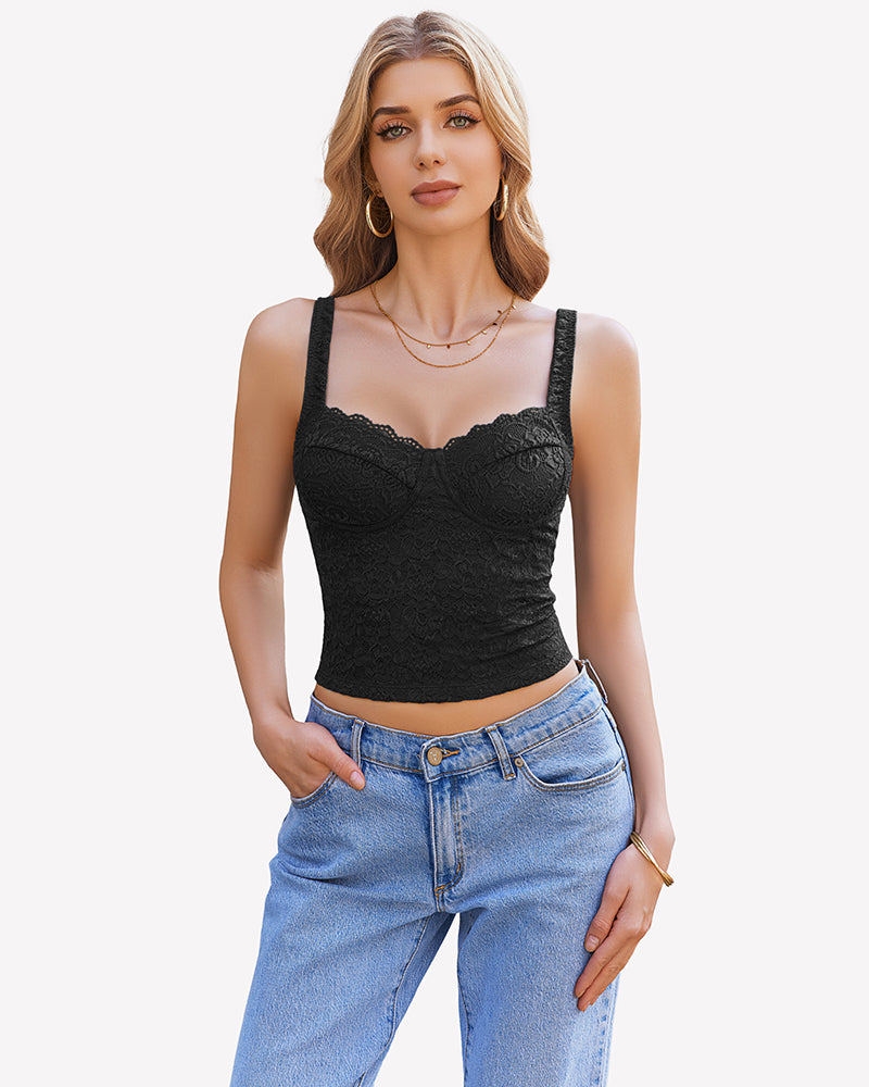 Lace Sleeveless Sweetheart Neck Crop Top、mySite、bengalsvssteelers