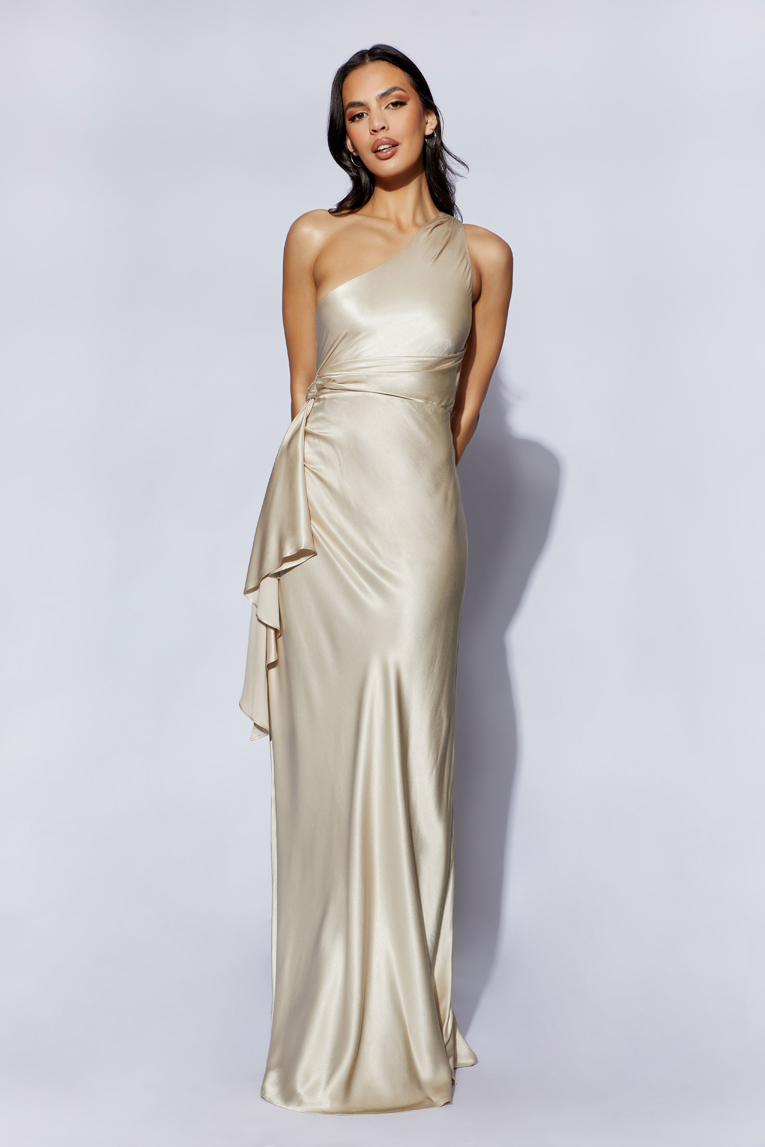 Calliope One Shoulder Maxi Dress - Blush Gold、mySite、solidvoid