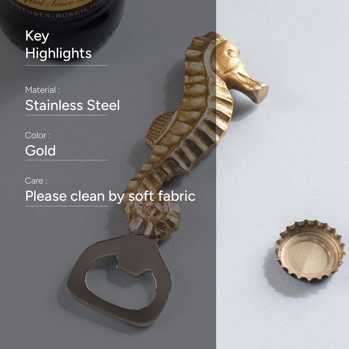 Stainless Steel Bottle Opener | Sea Horse Shape | Gold、mySite、camillekostekn