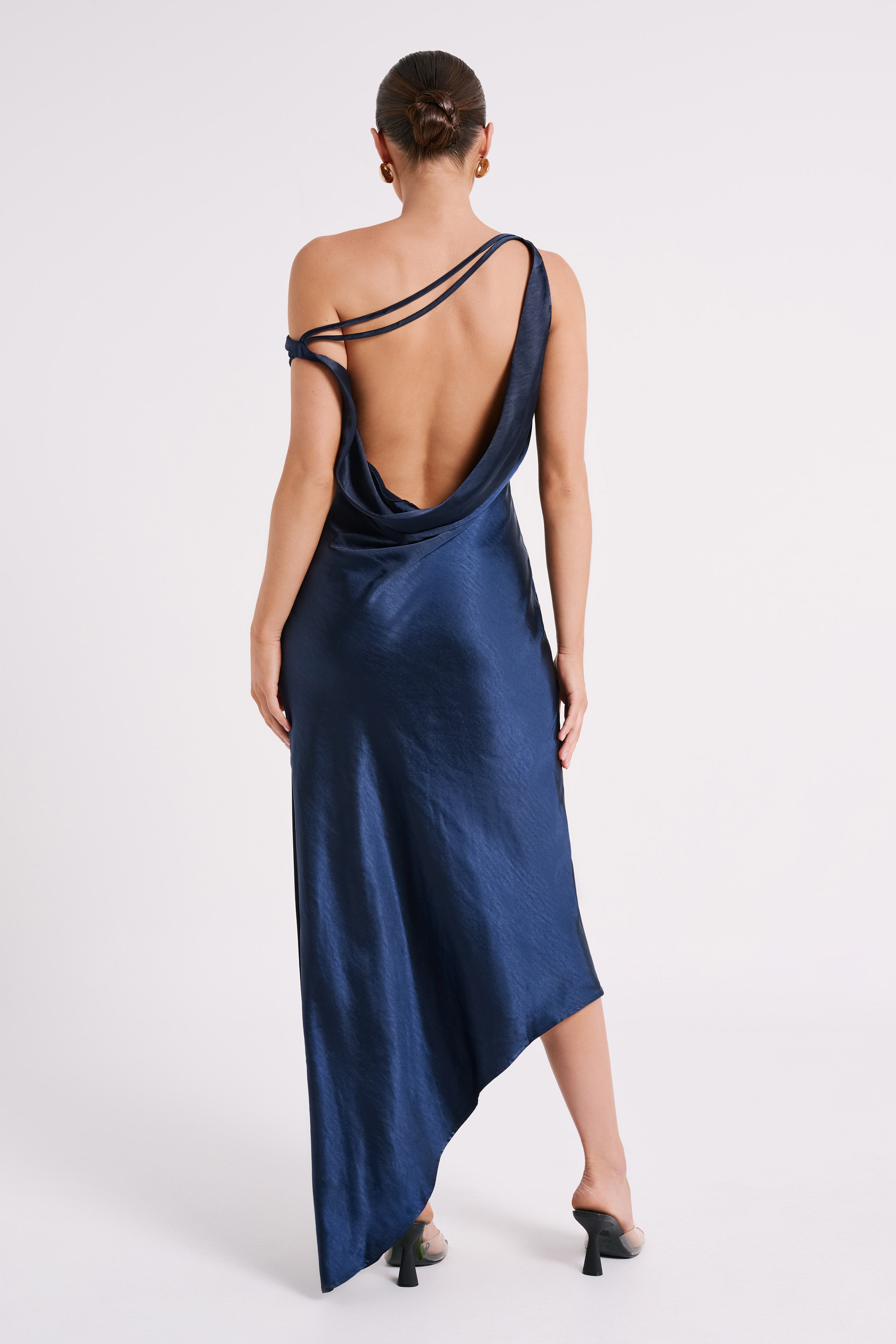 Yvette Slip Maxi Dress With Asymmetrical Hem - Navy、mySite、solidvoid