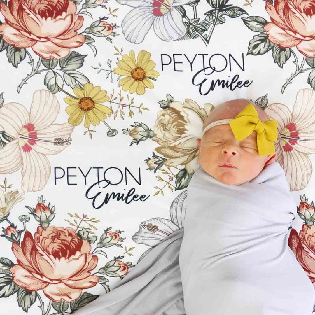  Peyton's Vintage Floral Personalized Baby Name Swaddle Blanket、mySite、layawaytickets