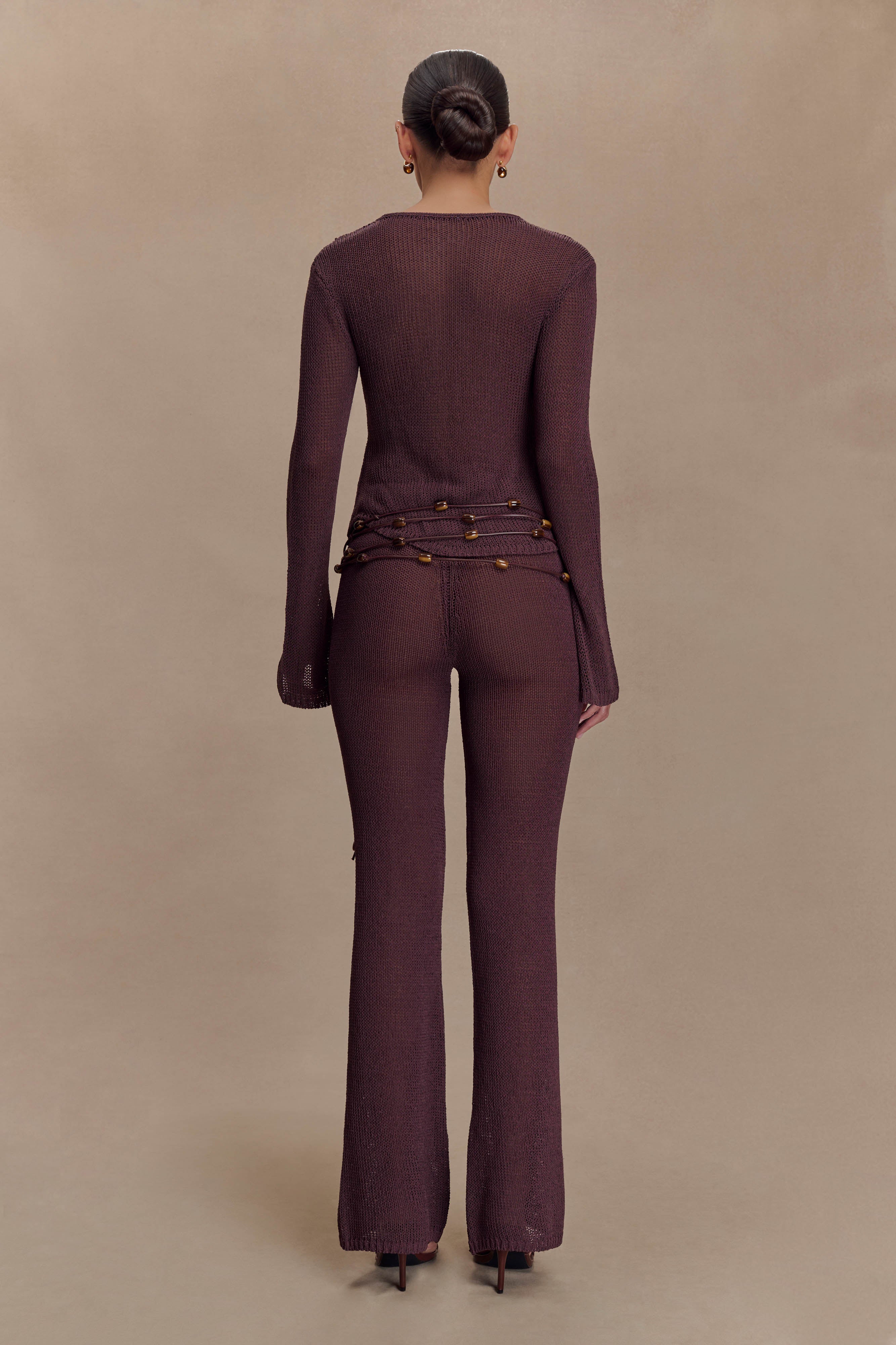 Enid Faux Leather Beaded Belt - Chocolate、mySite、solidvoid