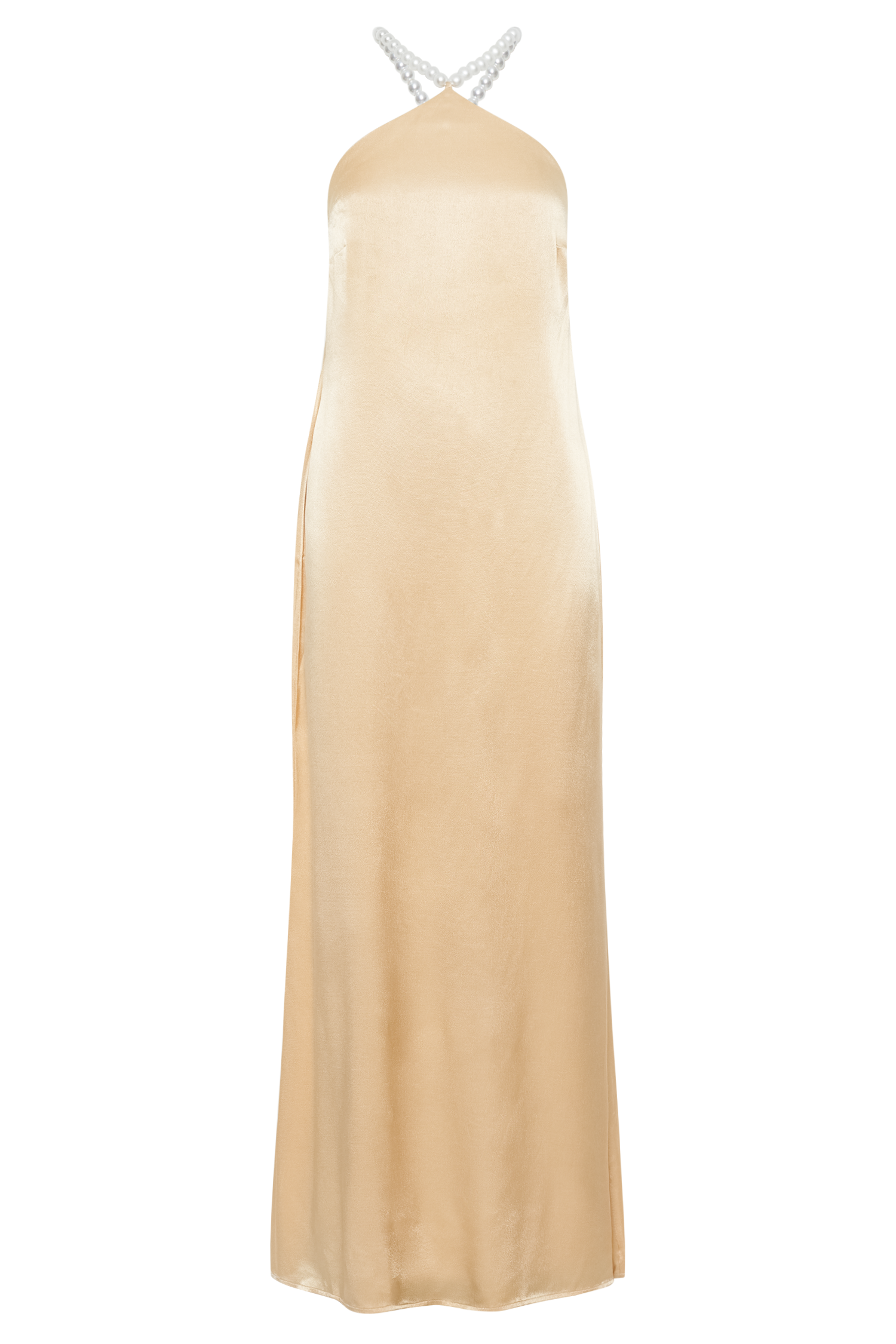 Blanche Satin Pearl Halter Maxi Dress - Peach、mySite、solidvoid